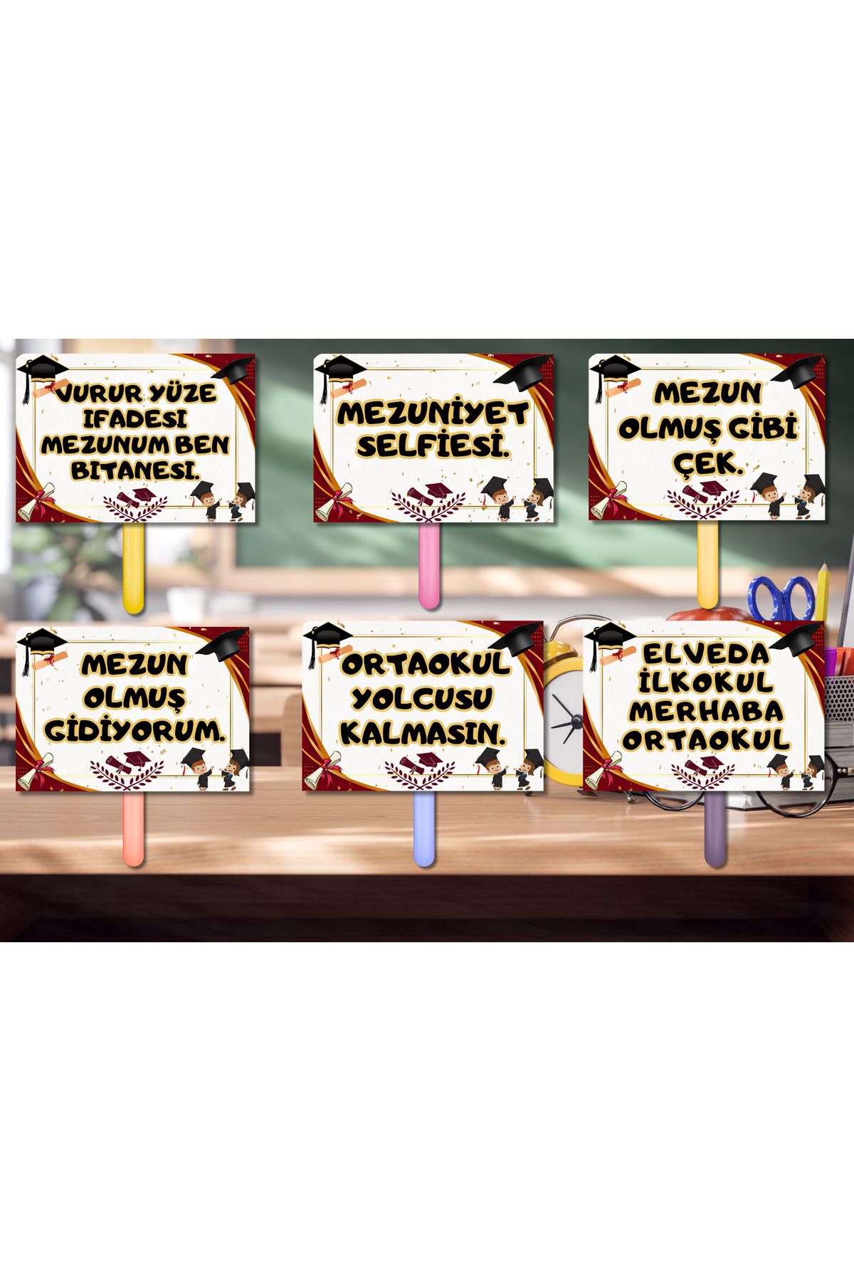 Kozalak Tasarım Mezuniyet Temalı El Pankartları 6 Parça özelleştirilebilr