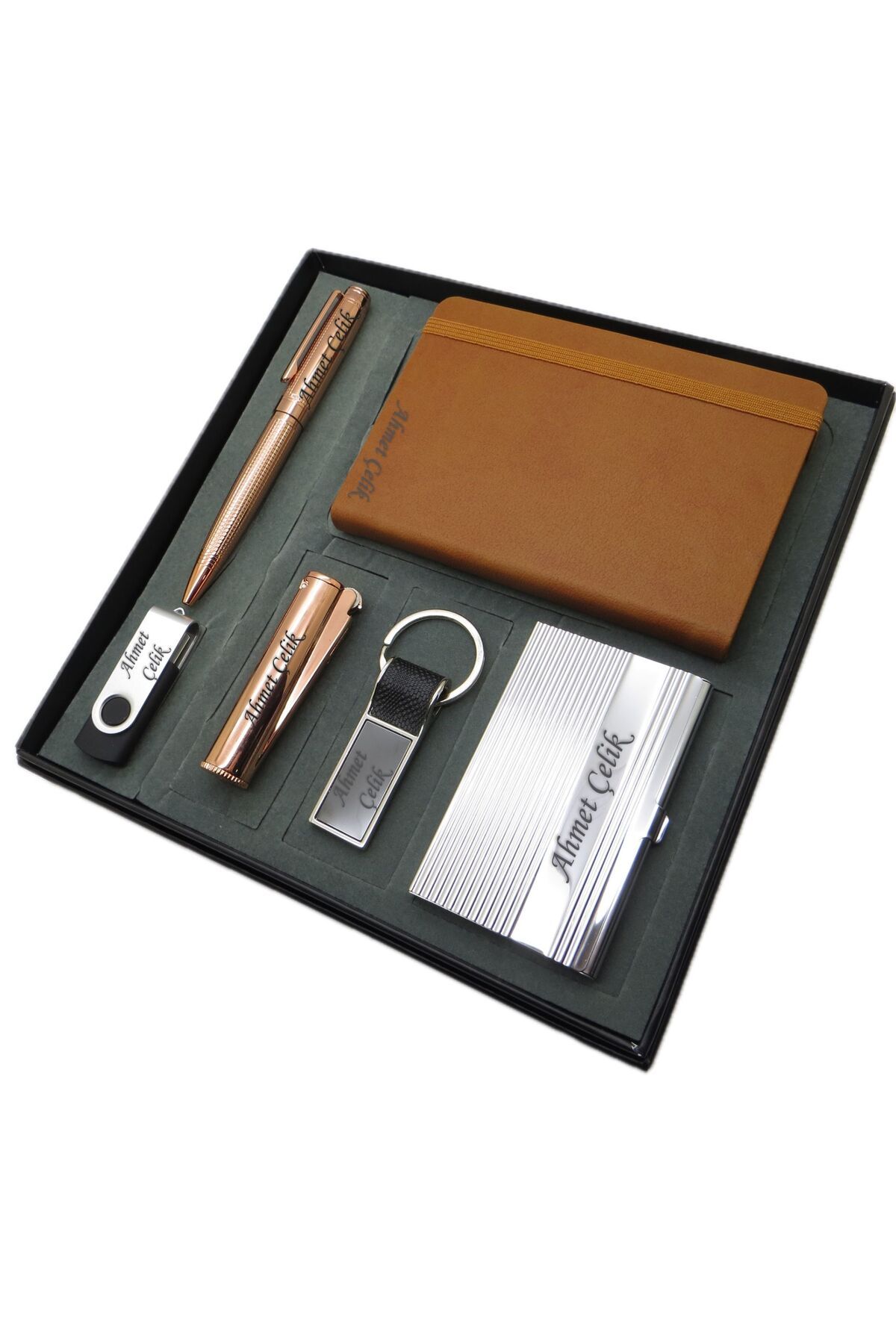 Signator ® Aes | Kişiye Özel Set - 32 Gb. Usb Bellek + Clipper Çakmak + Not defteri + Anahtarlık +