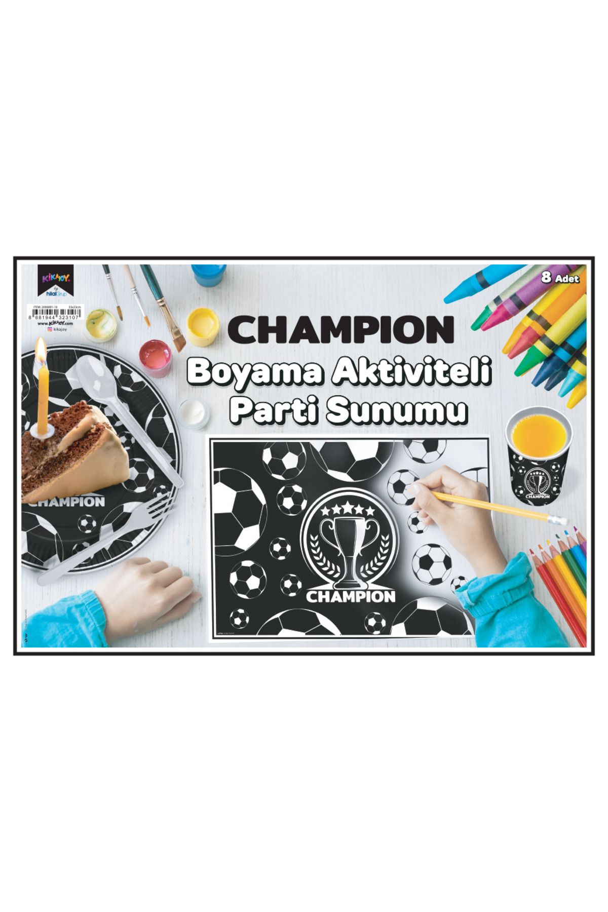 ALPJOY Boyama Aktiviteli Parti Sunumu 8li Champion Siyah Beyaz
