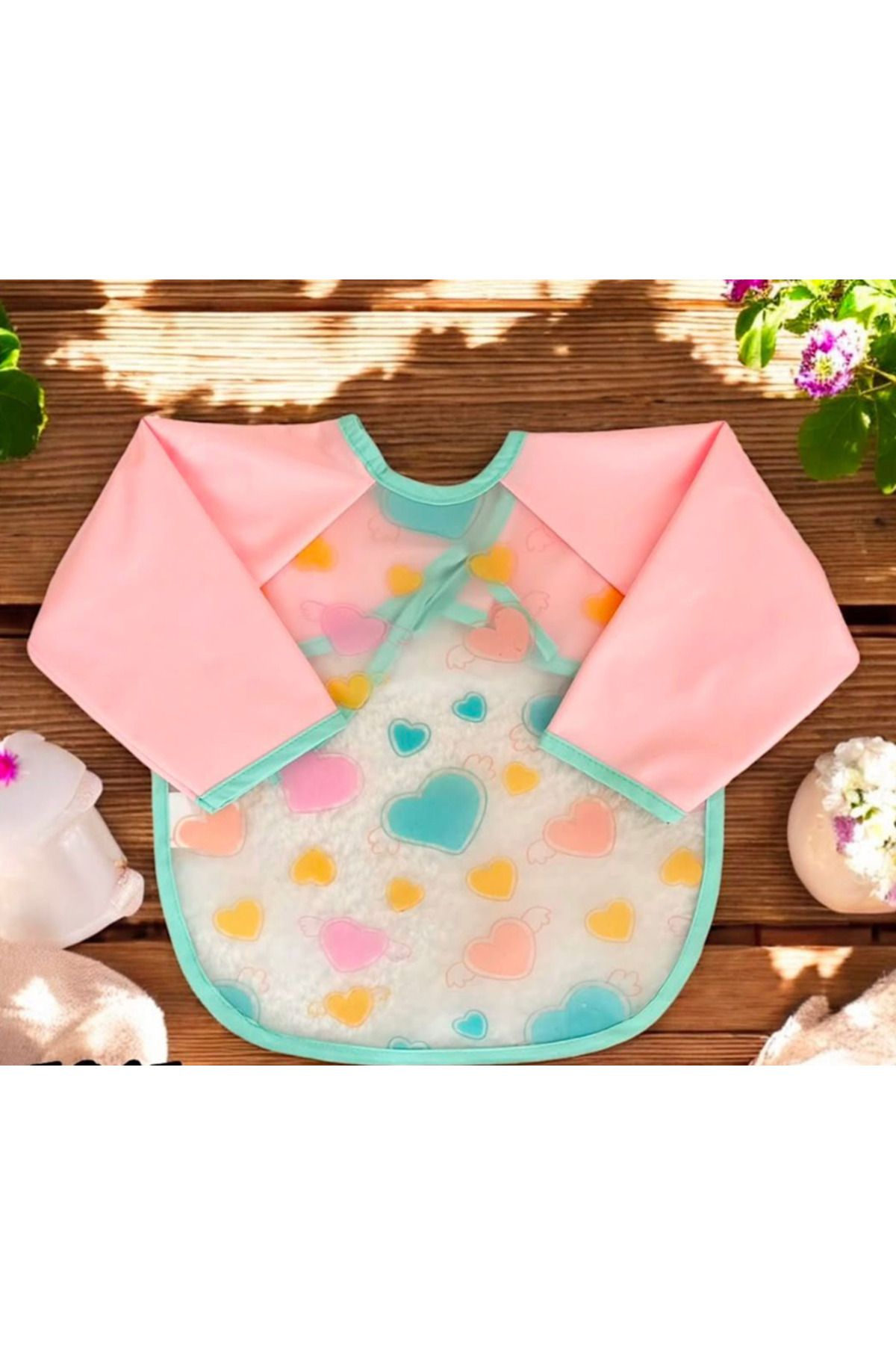 Buude Kids Kız Bebek Kalpli Mama Önlüğü