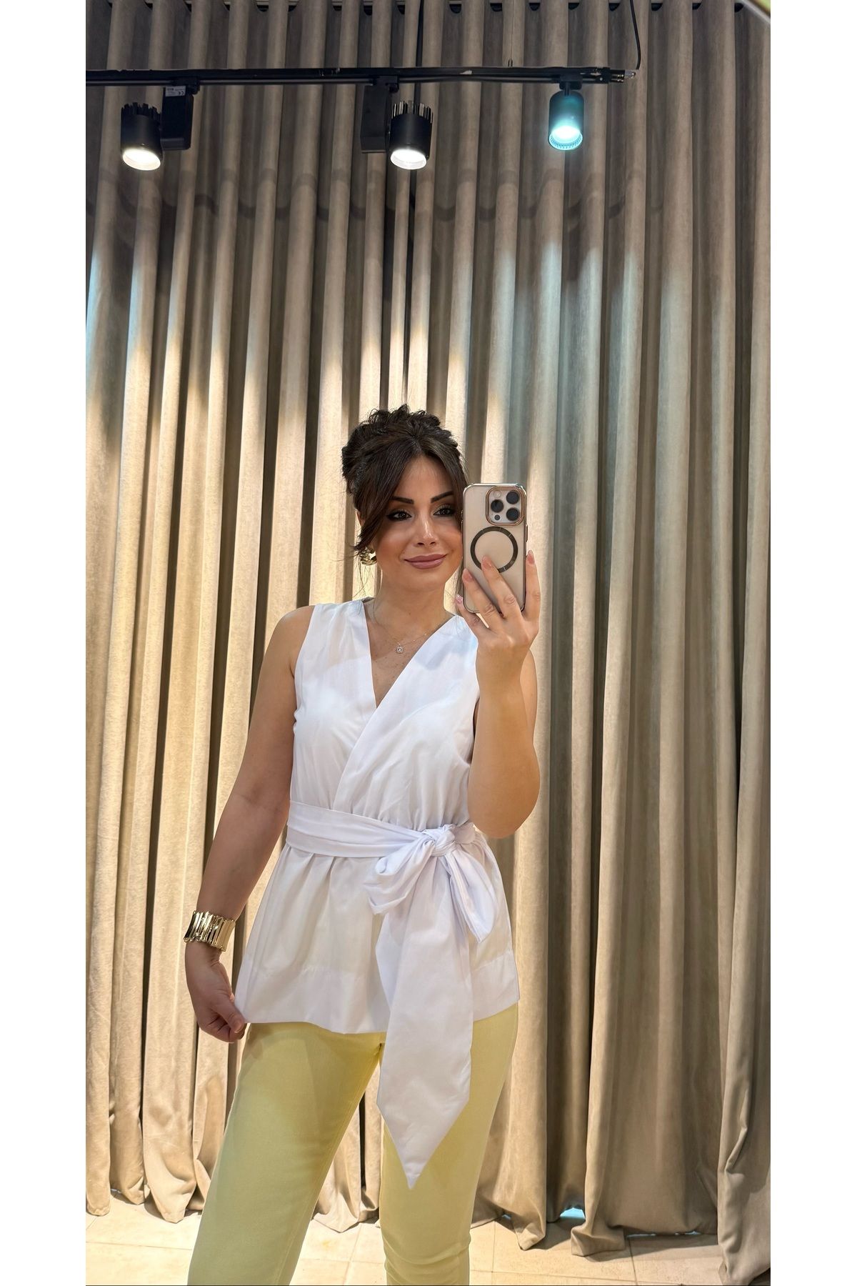 Kedi Fashion Polin Kuşaklı Bluz