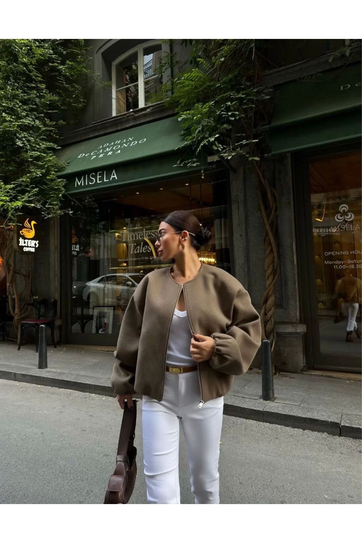 BÜŞRA TEZEL MODA Kaşe Kaşmir Fermuarlı CEKET - Haki