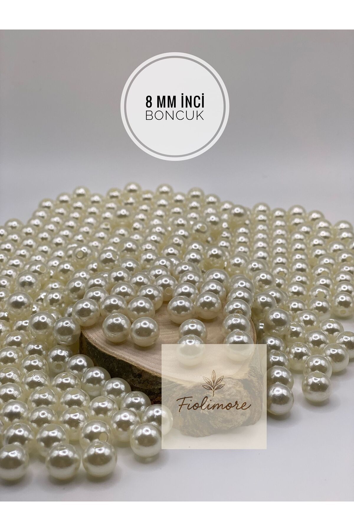 Fiolimore 8 mm Krem Plastik İnci Boncuk (50 Gram-200 Adet) Takı Çanta Aksesuar Boncuğu