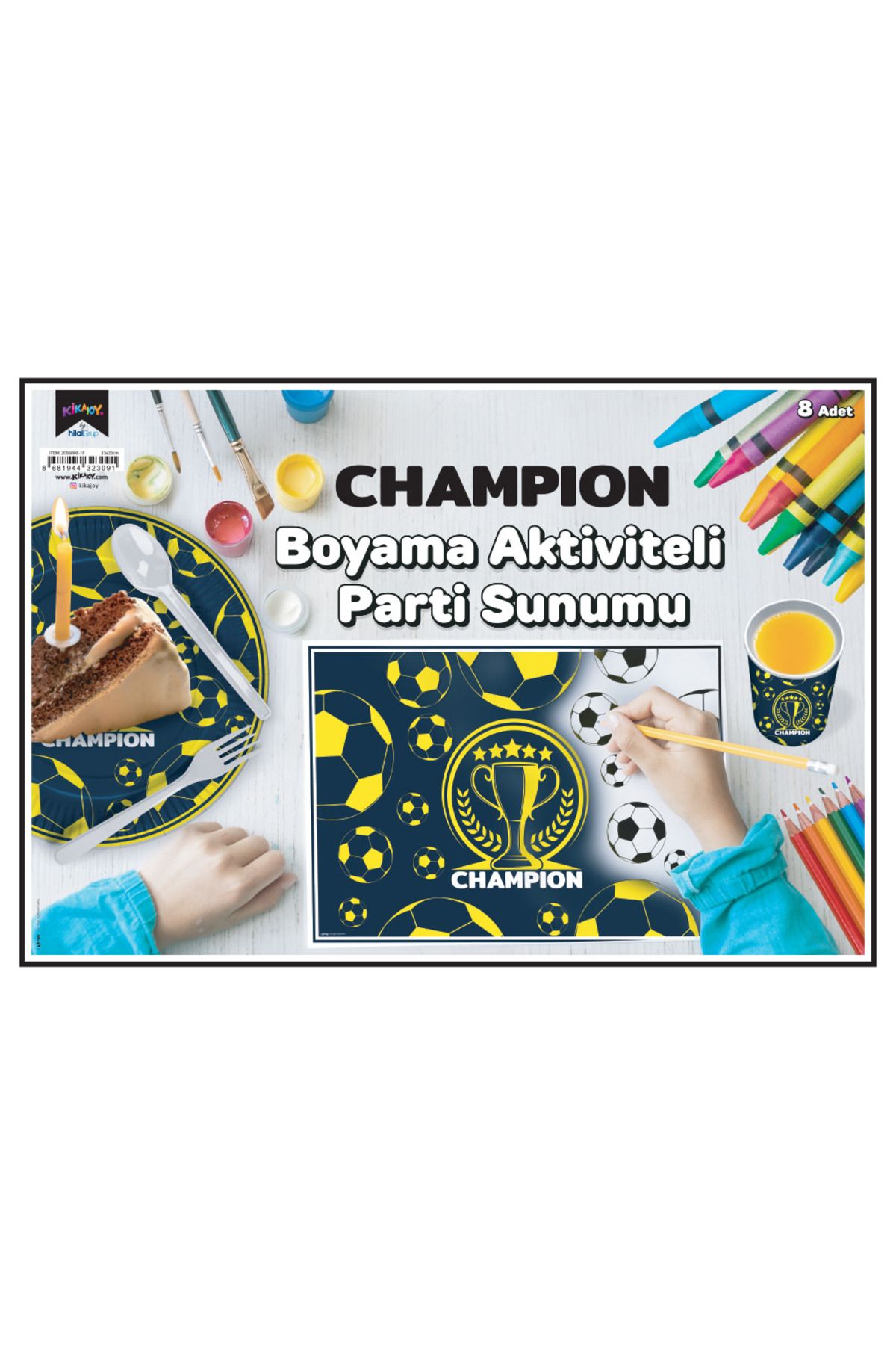 ALPJOY Boyama Aktiviteli Parti Sunumu 8li Champion Sarı Lacivert