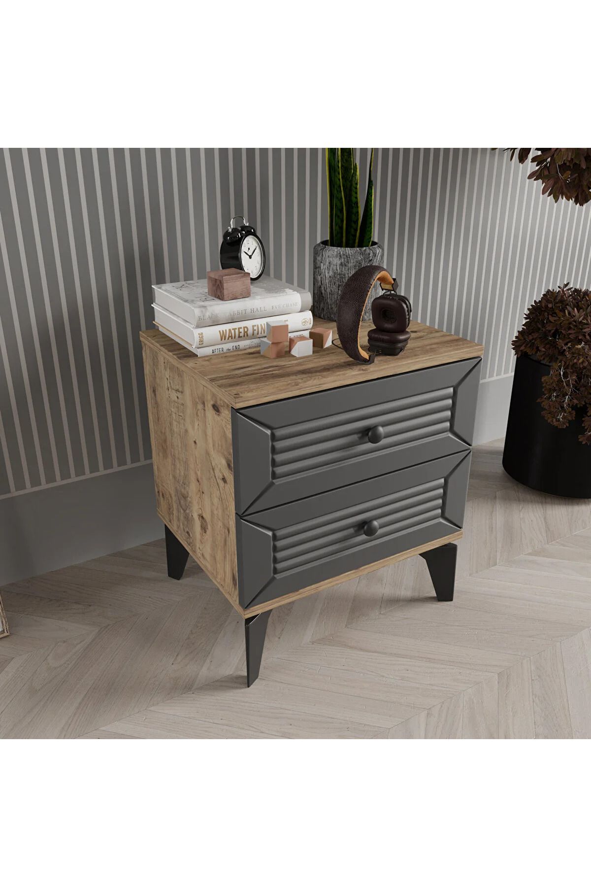 MOBİL VİA Line Antrasit Komodin Tamamı Mdf