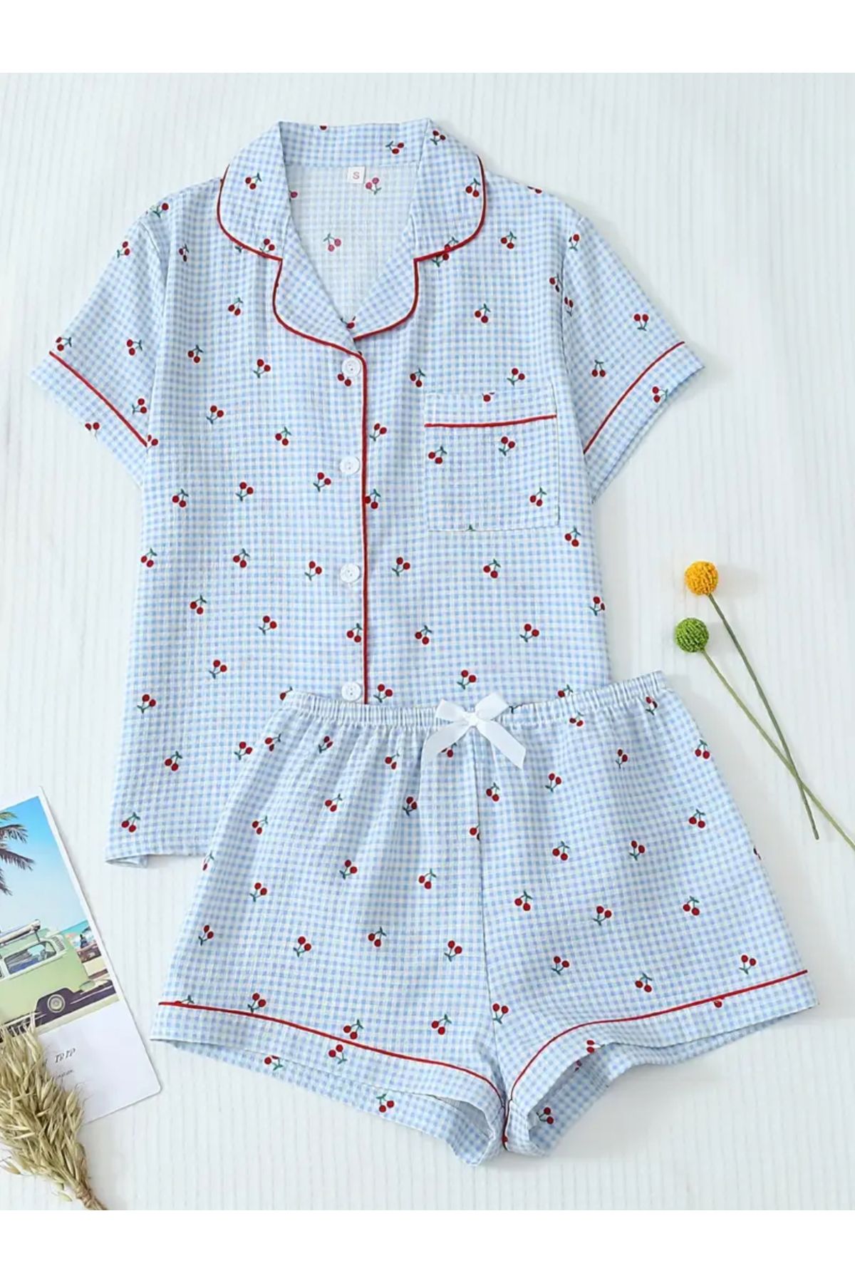 LunatrisHomewear Kirazlı Kısa Pijama Takımı