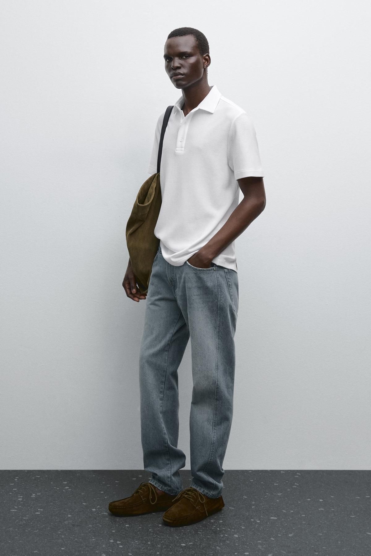 Massimo Dutti Dokulu kısa kollu polo yaka t-shirt