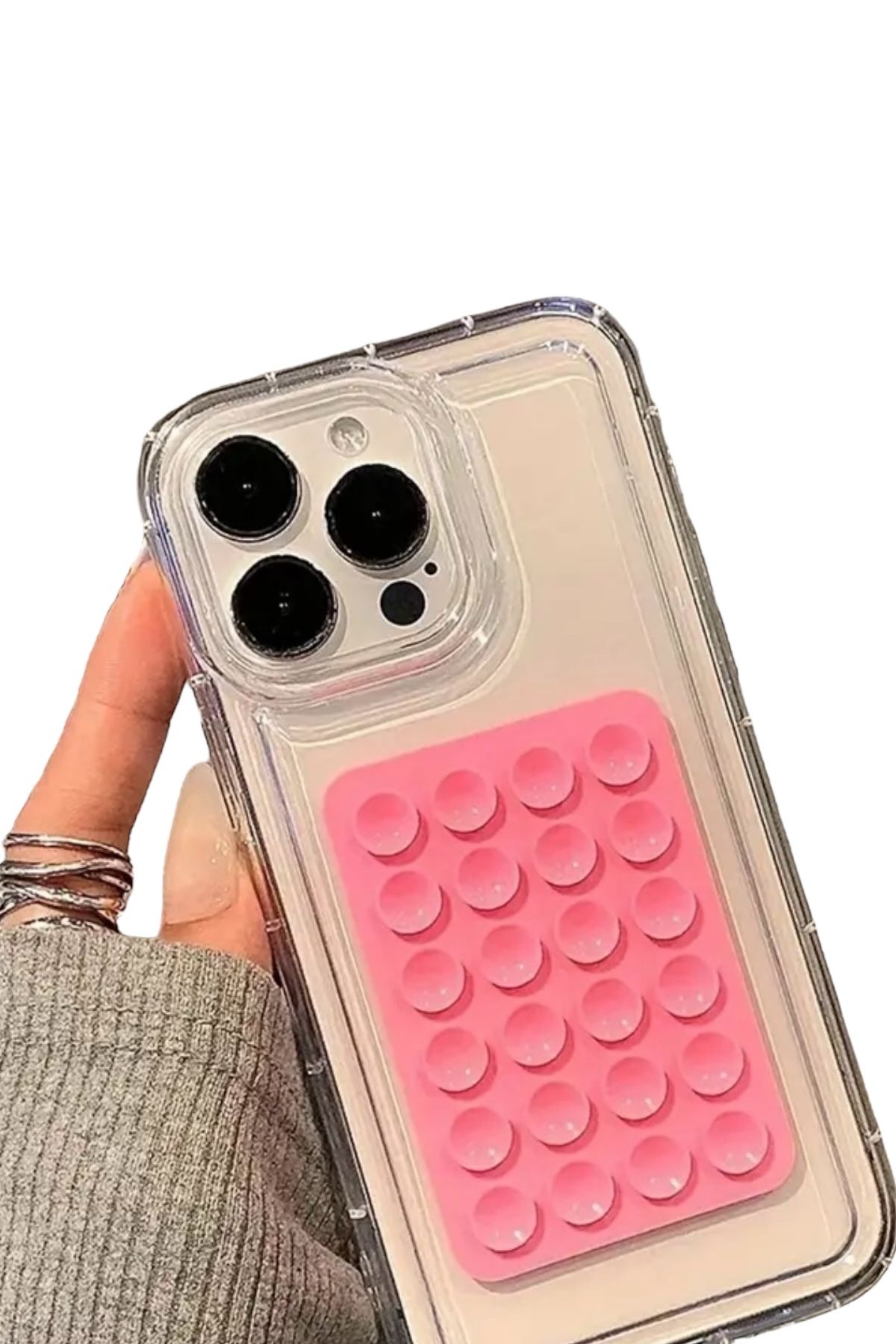 Metanoyaco Silikon Vantuzlu Telefon Tutacağı, Yapışkanlı Cep telefonu Tutacağı (1 adet, pembe)