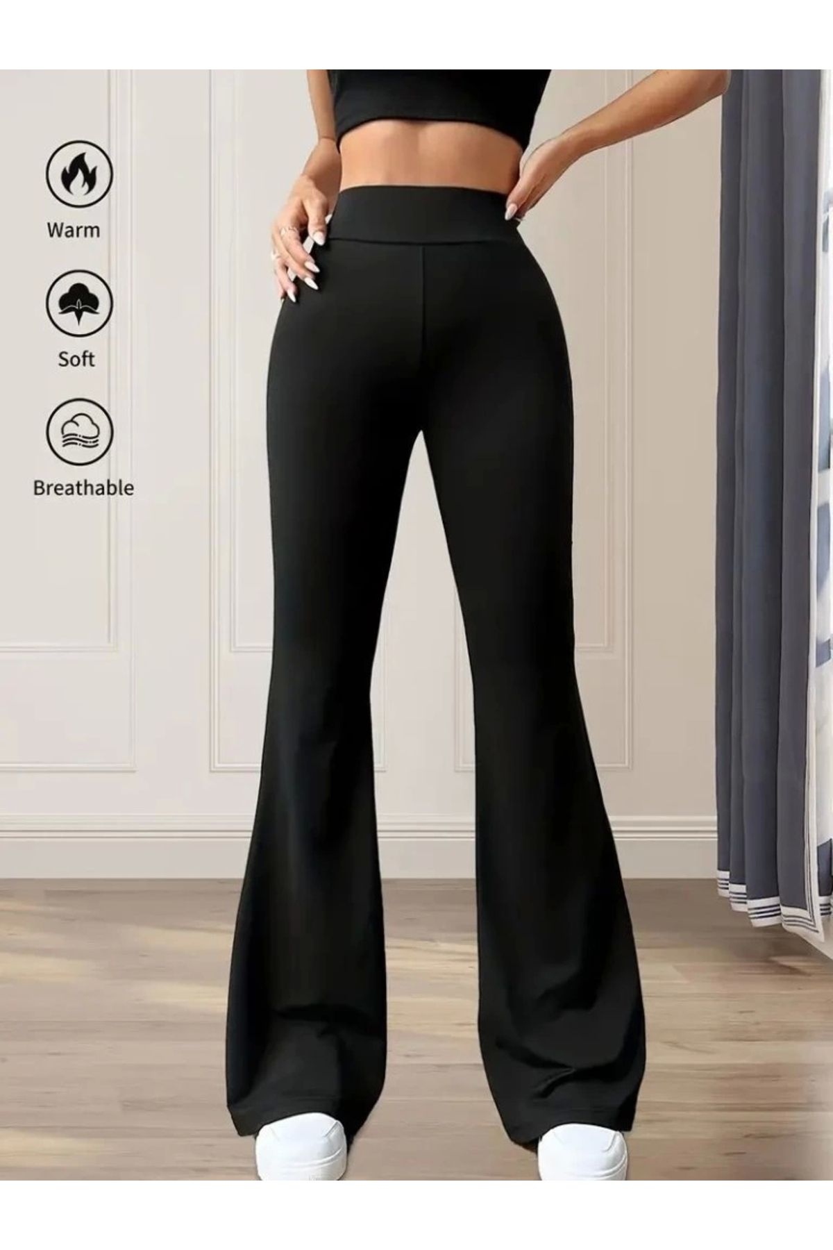 Butik Kadın Yüksek Bel Geniş Paçalı Dalgıç Tayt