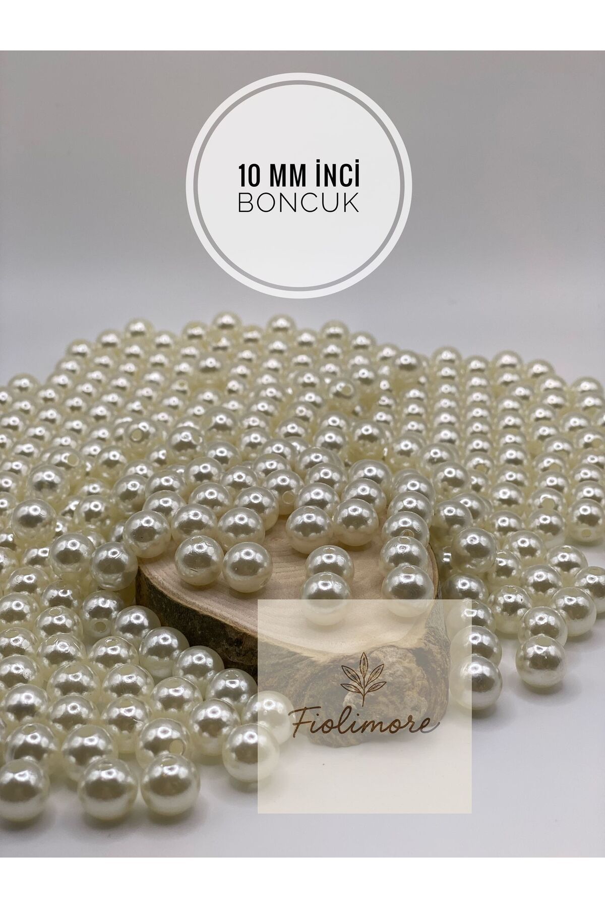 Fiolimore 10 mm Krem İnci Plastik Boncuk (100 Gram-200 Adet) Takı Çanta Boncuğu