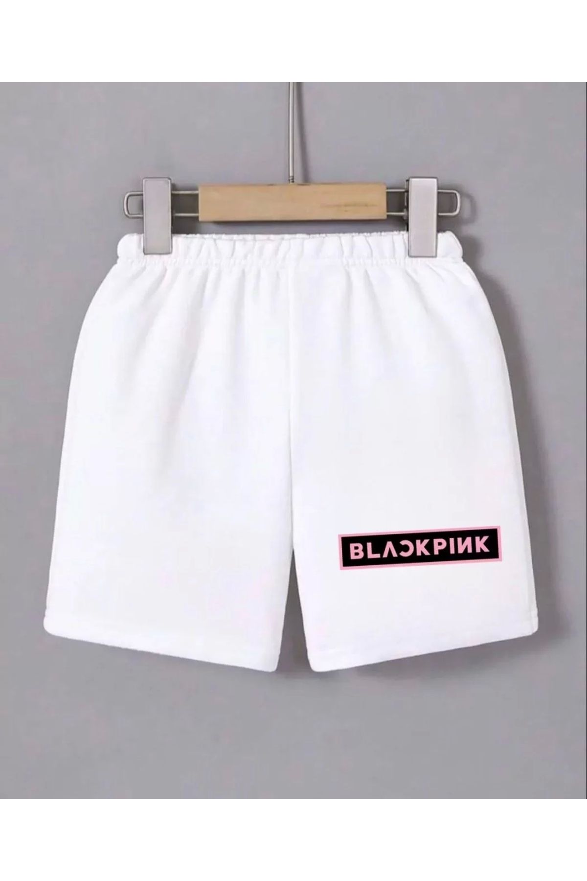 BÜŞRA TEZEL MODA Kadın Beli Lastikli Baskılı Mini Şort - Beyaz
