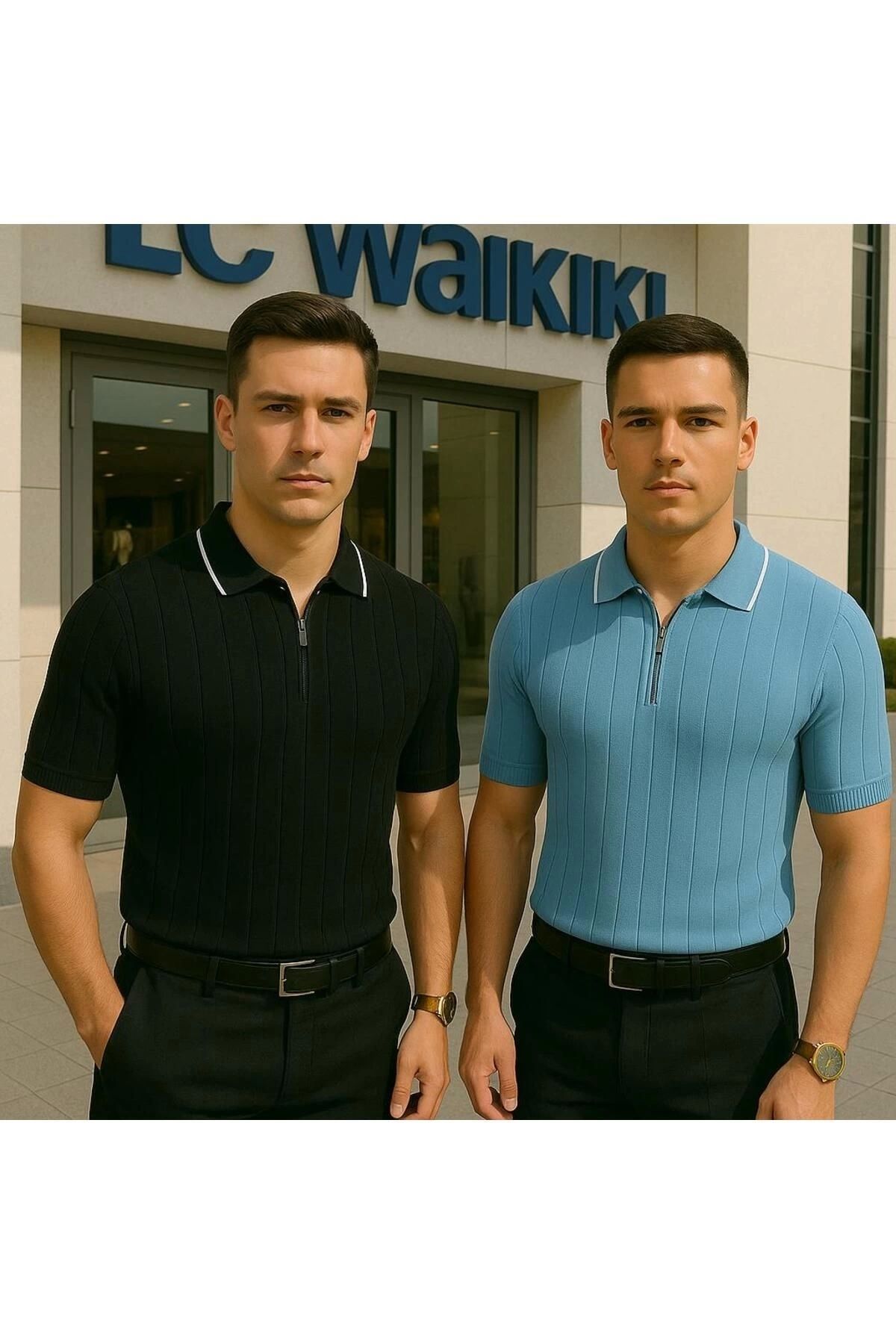 LC Waikiki 2li Polo Yaka Fermuarlı Kısa Kollu Erkek Yazlık Triko Premium Kalite Tişört / T-shirt