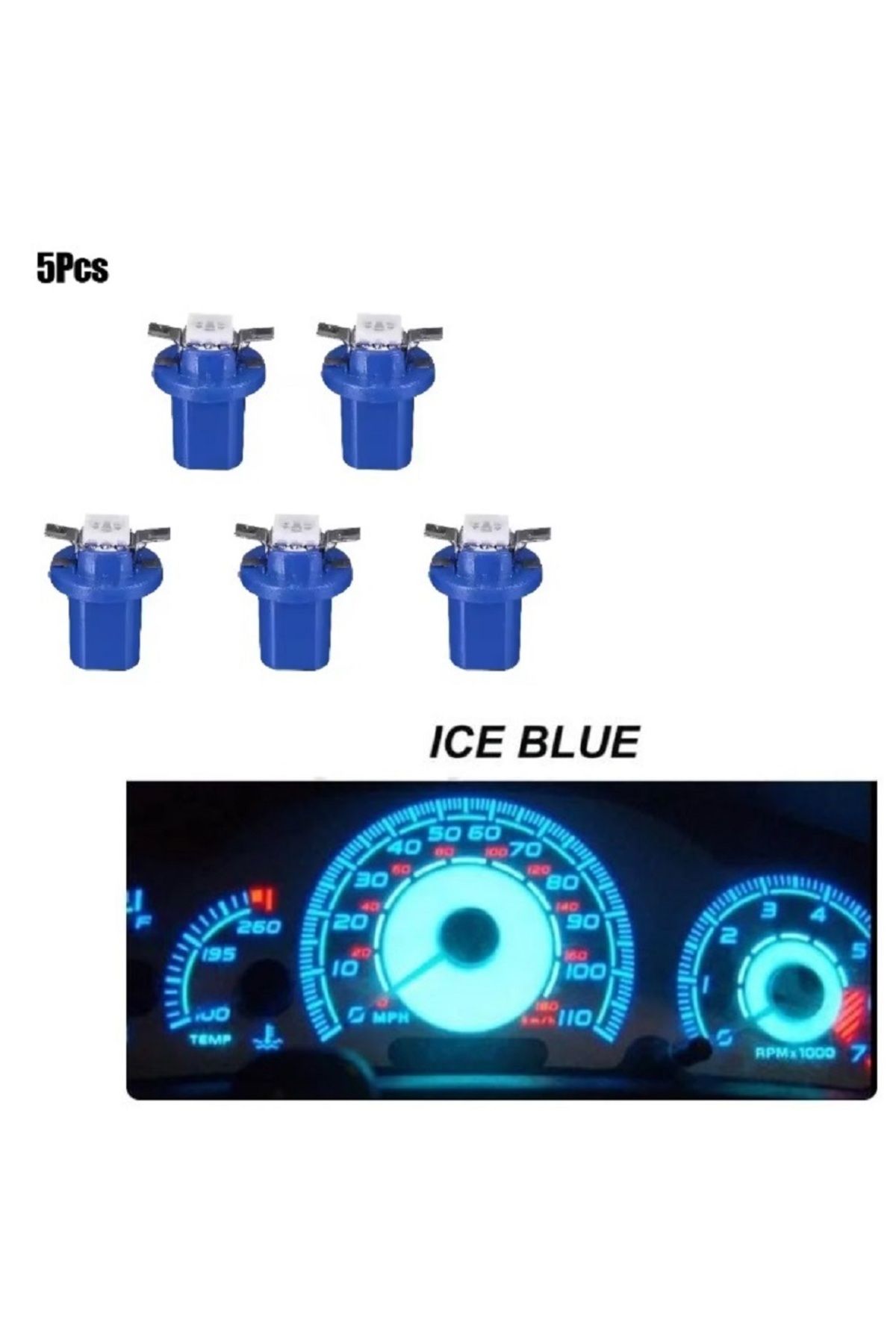 orco ( 5 X ADET ) 1 SET DUYLU DİPSİZ AMPUL T5 B8.5D MODEL LED 1.2W BUZ MAVİ (T5 B8.5D ICE BLUE)