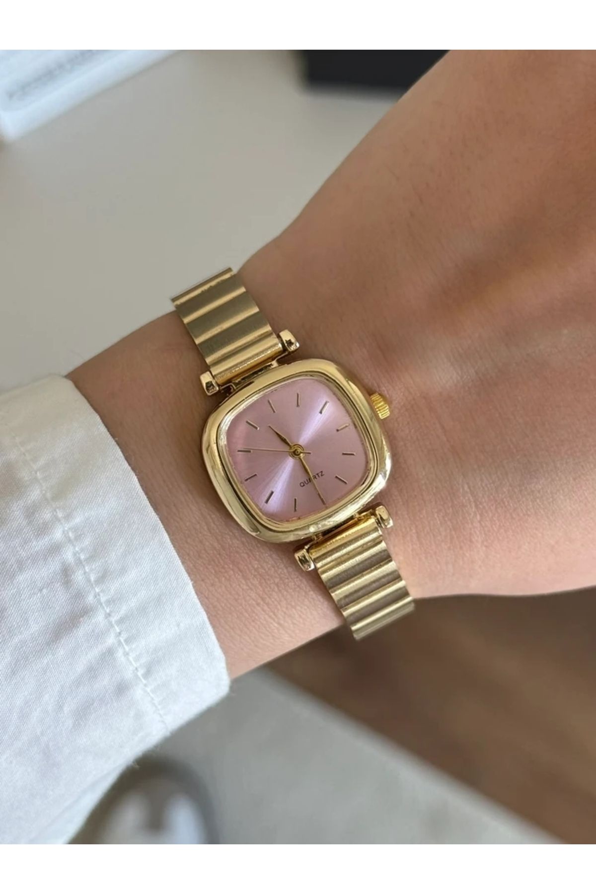 RoseandRoses Paul Minimal Blok Kordon Kadın Kol Saati Gold (Pembe Kadran)
