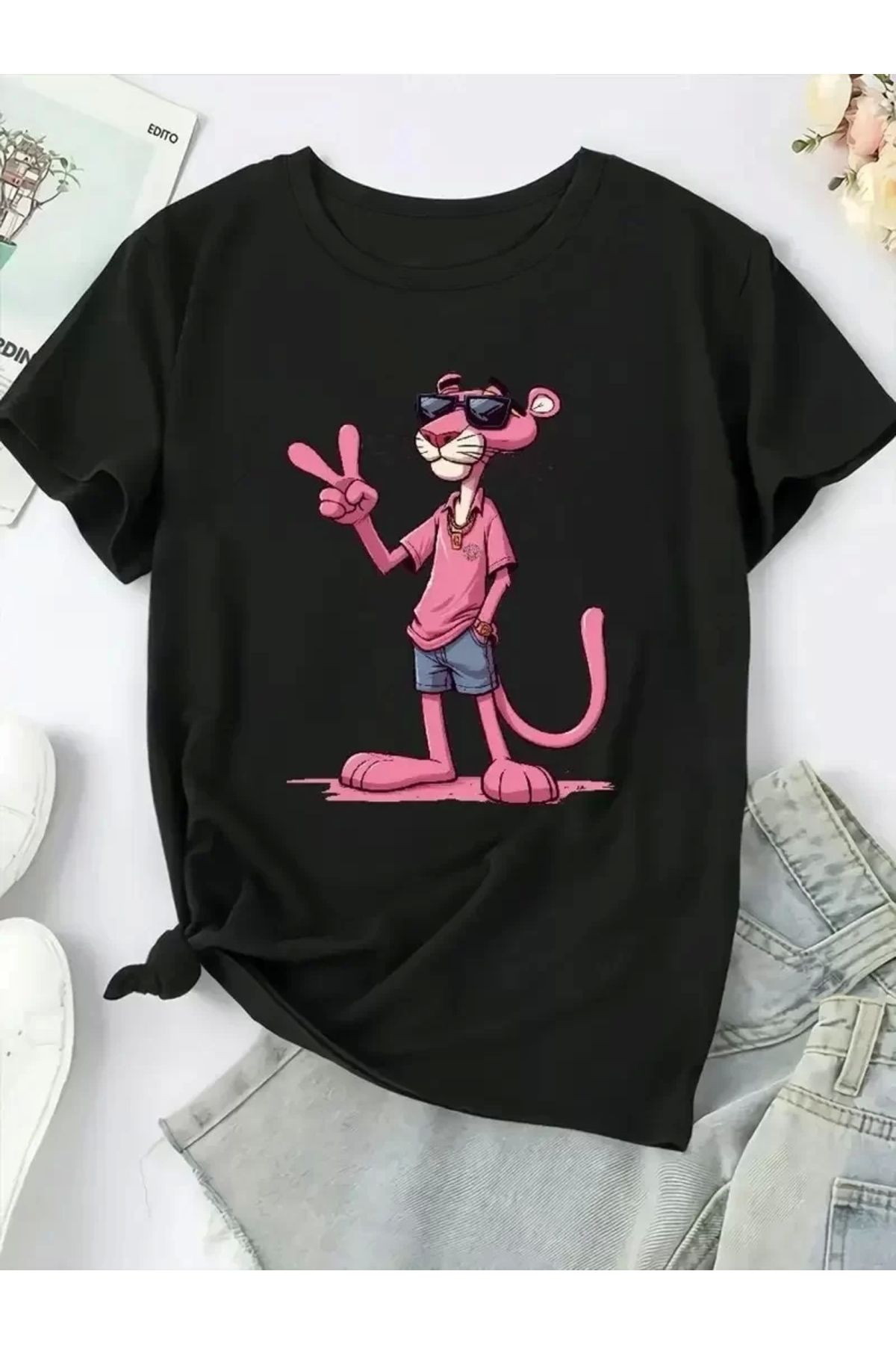 CanselButik Baskılı Oversize Bisiklet Yaka Kısa Kol Yazlık T-shirt