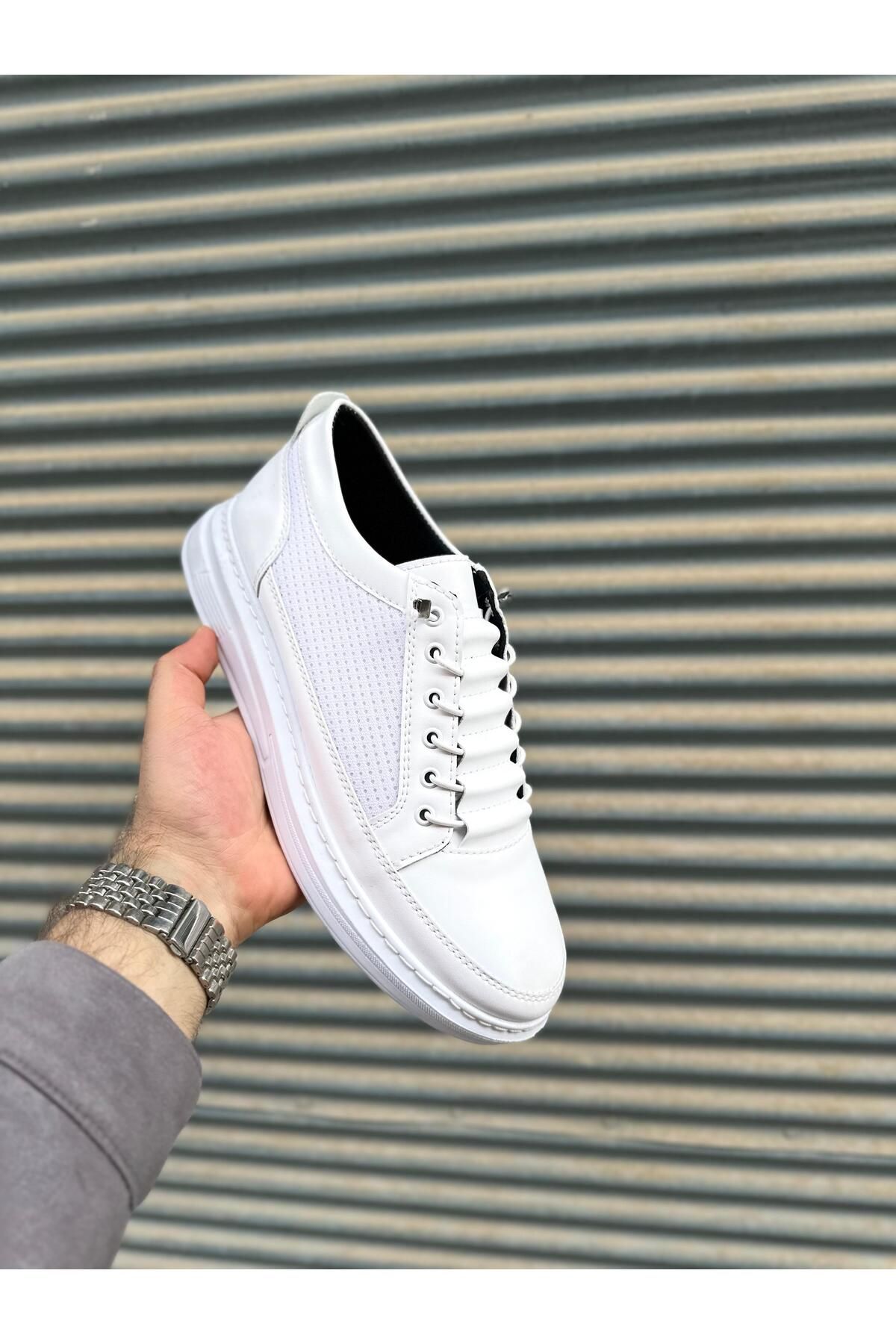 MAYDANOZSHOES Erkek Beyaz File Detaylı Sneaker – Casual Günlük Ayakkabı