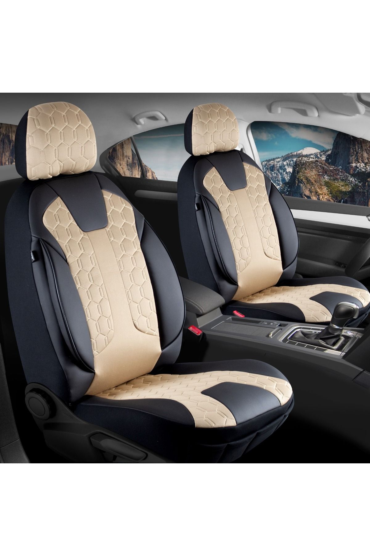 autogoodstore Volkswagen Touran Uyumlu Lüx Deri Detaylı Oto Koltuk Kılıfı Ön Arka Takım Venüs Bej Siyah