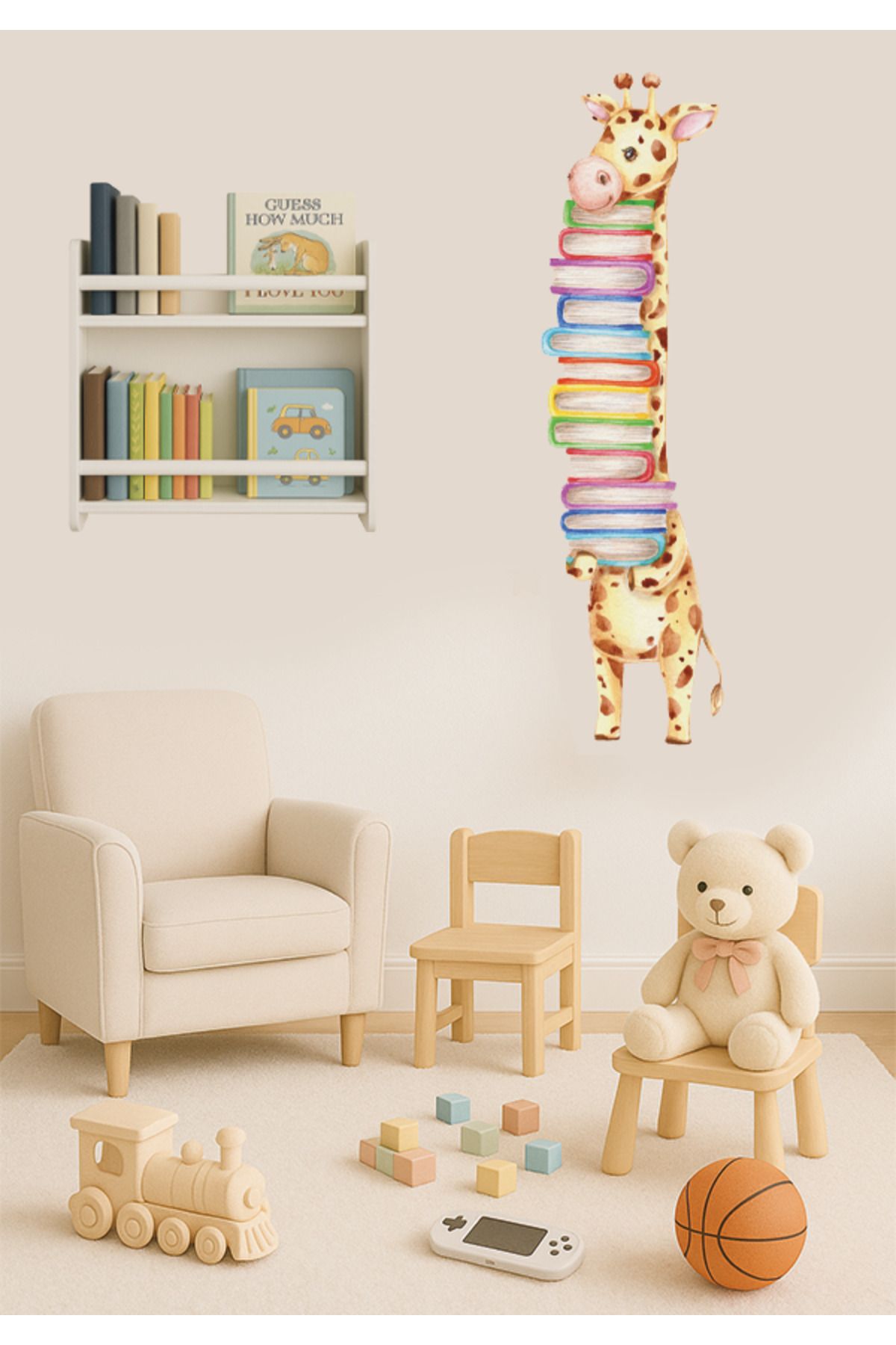 Natureplaydesign Kitap Kurdu Zürafa Duvar Stickerı – Okuma Sevgisiyle Büyüsün!