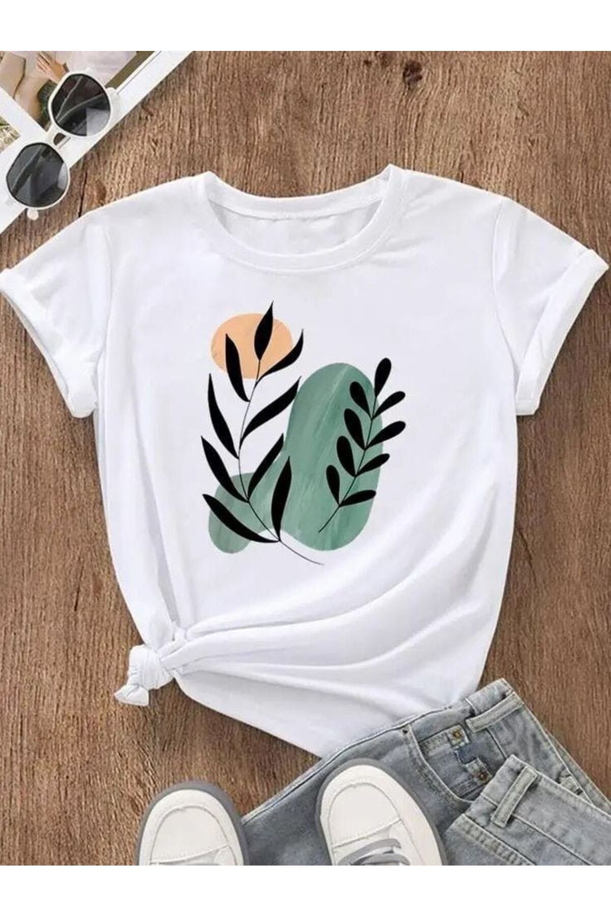 MAGORS ÇİÇEK BASKILI PAMUKLU BİSİKLET YAKA NORMAL KALIP KISA KOLLU KADIN VE ÇOCUK TSHIRT