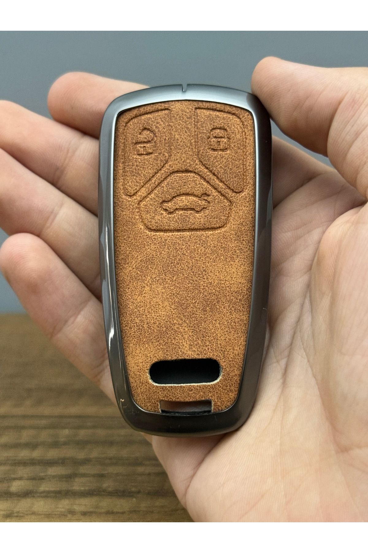 Mavi Keys Audi Smart Yeni Model B9 Q5 Q7 3 Düğmelı Deri Metal Anahtar Kumanda Koruma Kılıfı Kahverengi