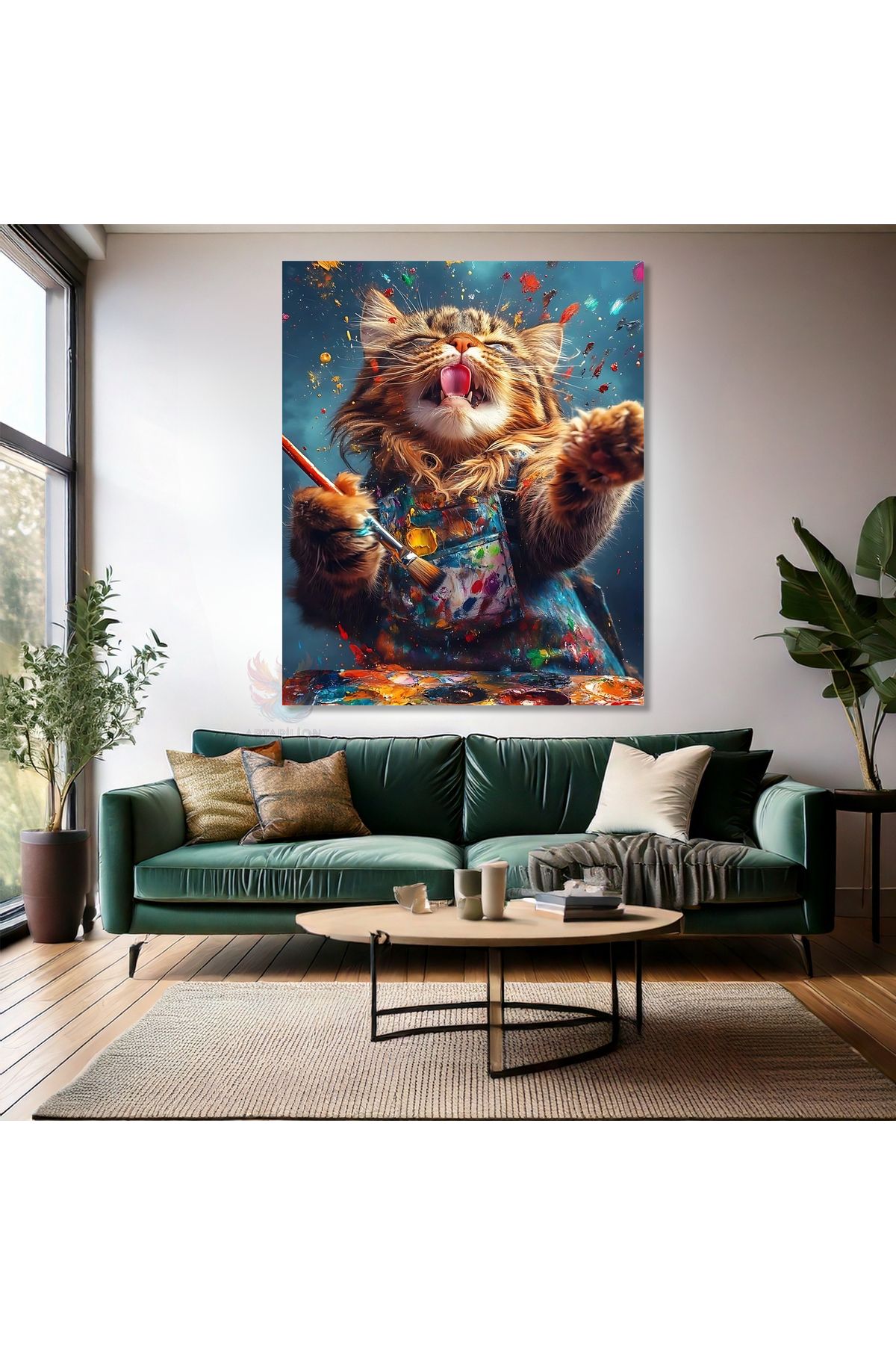 Artarilion Ressam Kedi Tablosu Kanvas Modern Duvar Dekoru Kedi Tablo Modeli