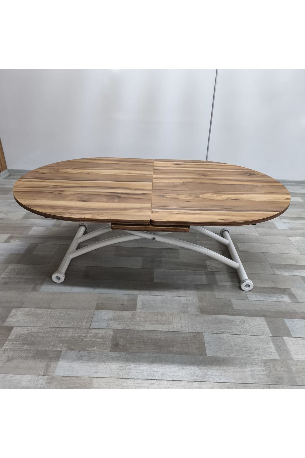 SEHPAM AKILLI Ortadan Açılır Akıllı Yemek Masası Oval Mdf Tabla Alt Mekanizma Metal Beyaz Renk
