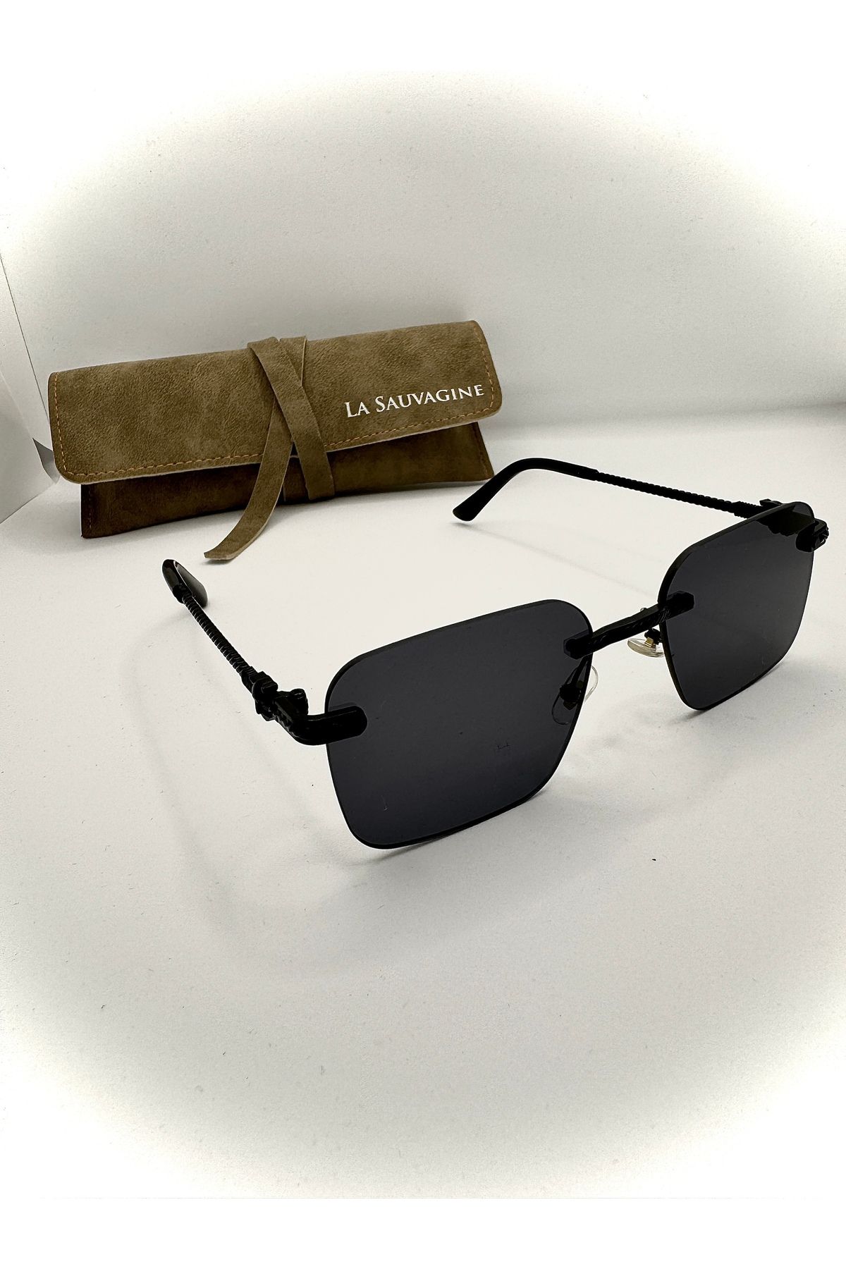 La sauvagine Shadow Black Unisex Çerçevesiz Güneş Gözlüğü + Özel Süet Kılıf