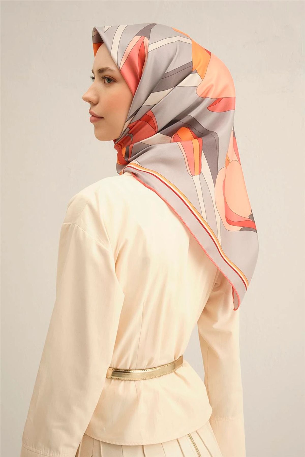 Armine Çiçek Desenli Saf İpek Sura Eşarp -9302D-35