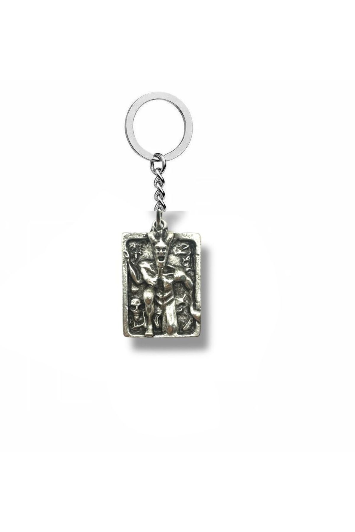 Herşey Nota Steel Skull Satan Rectangular Şeytan Kurukafa Figürlü Unisex Metal Anahtarlık