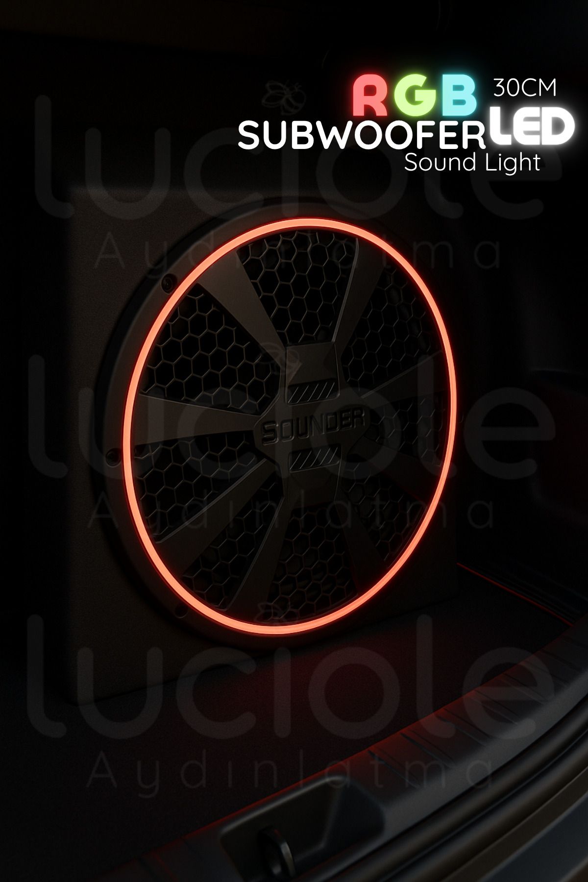 luciole 30cm Rgb Neon Hoparlör Kapağı – Renkli Işık Efektli, Subwoofer Uyumlu, 9116 Rf Kumandalı Led