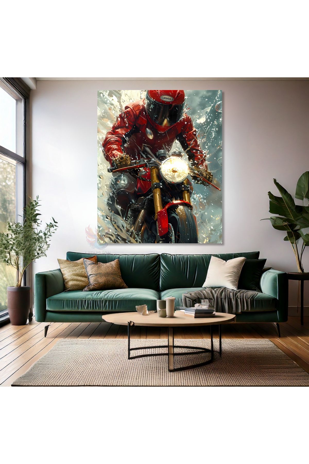 Artarilion Kırmızı Motorcu Kanvas Tablo Modern Genç Odası Tablosu Motor Tablosu