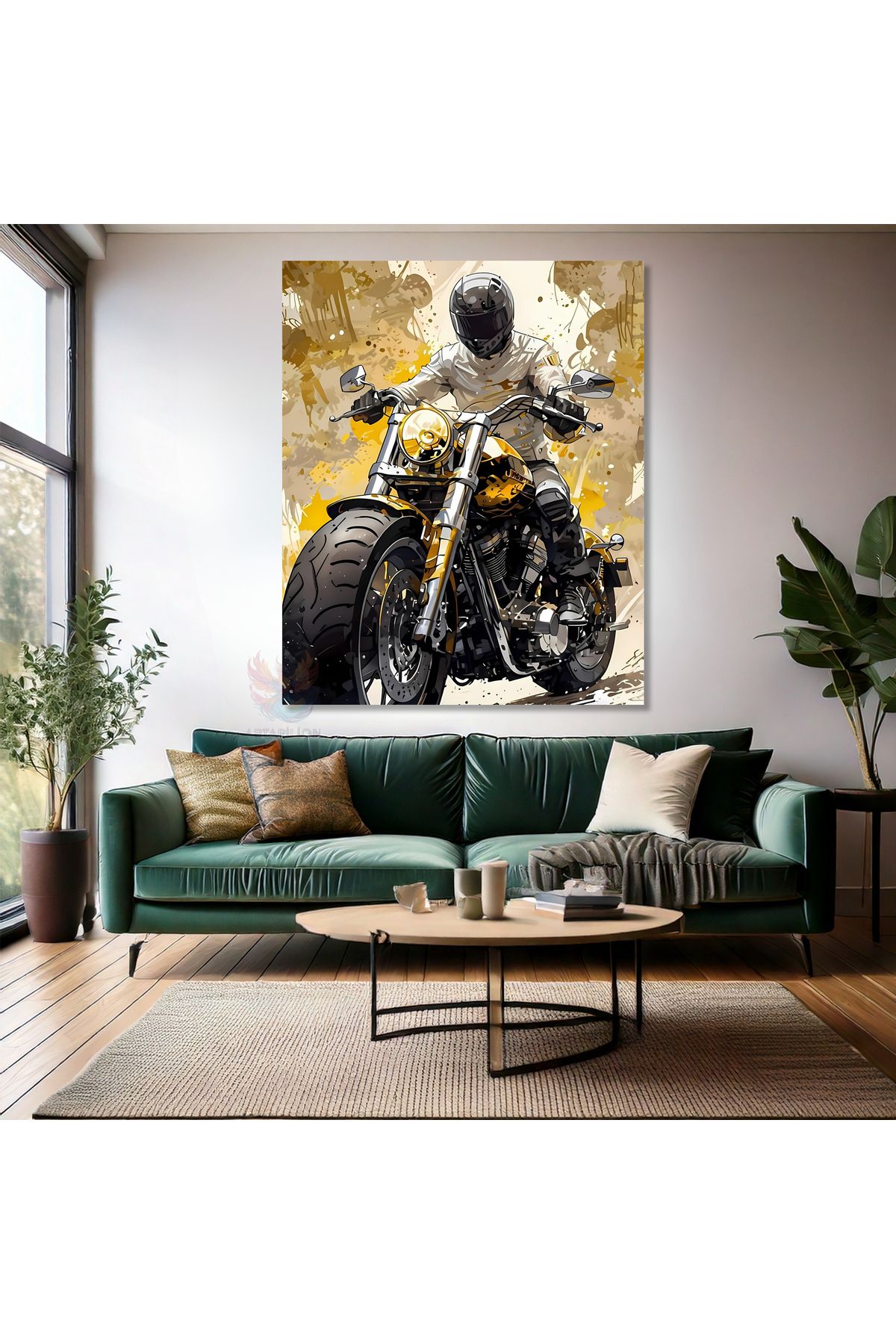 Artarilion Sarı Siyah Motorsiklet Görseli Kanvas Tablo Modern Genç Odası Tablosu