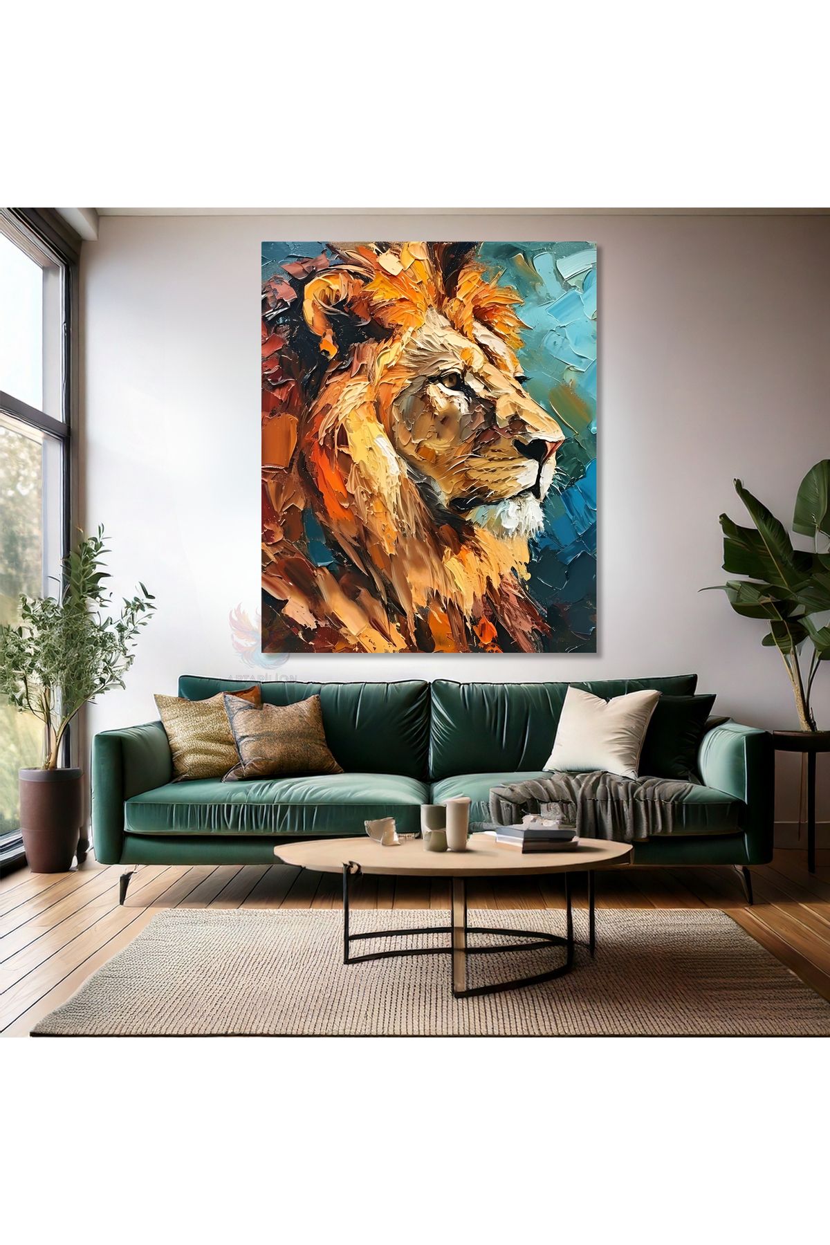 Artarilion Yağlı Boya Görünümlü Kanvas Tablo Renkli Aslan Tablosu Modern Ev Dekoru