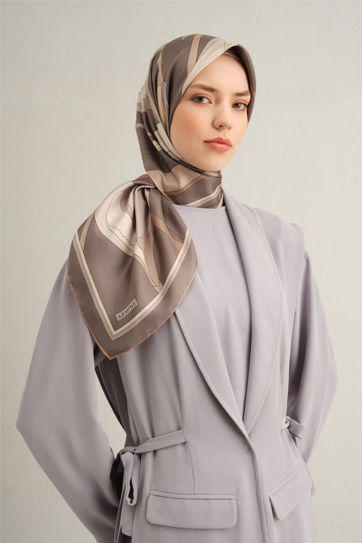 Armine Çiçek Desenli Saf İpek Sura Eşarp -9302D - 04