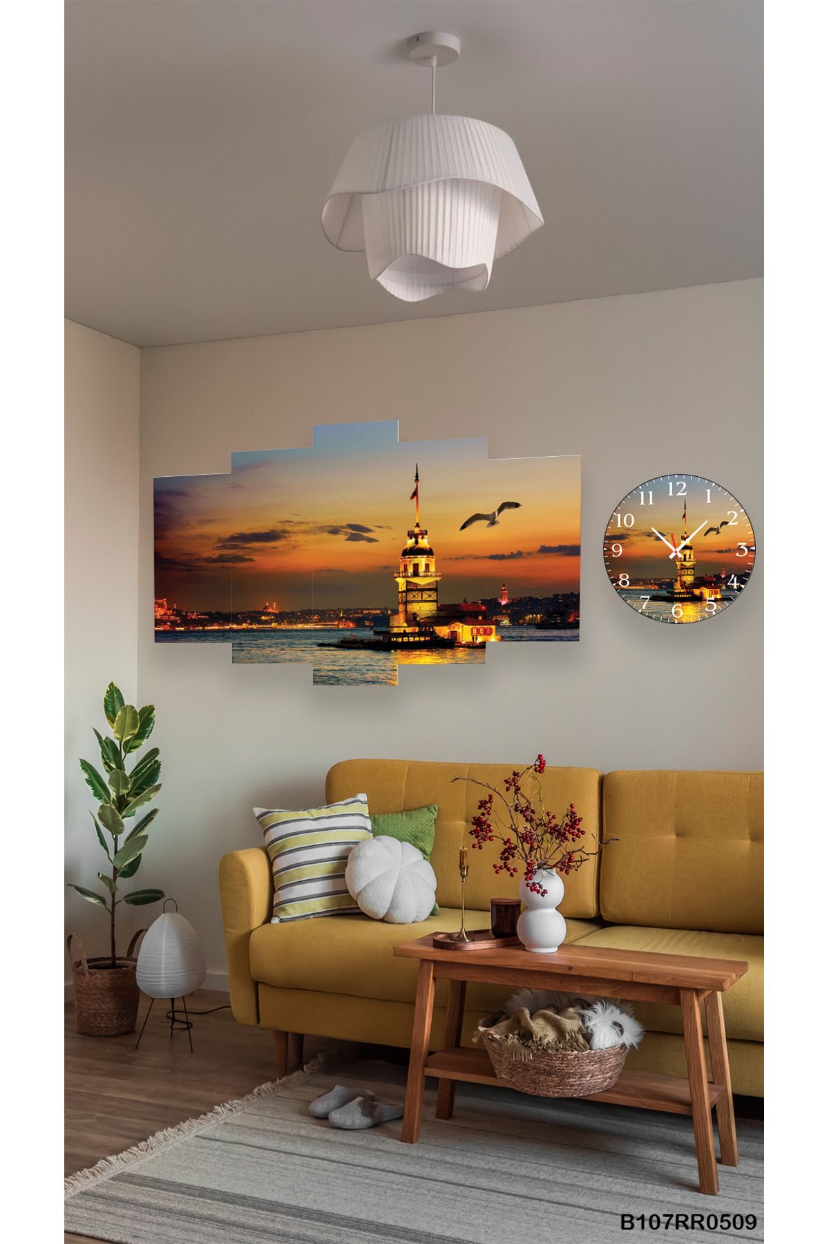 A2ZTR Duvar Mdf Tablo 5 Parça Set Ve saatli