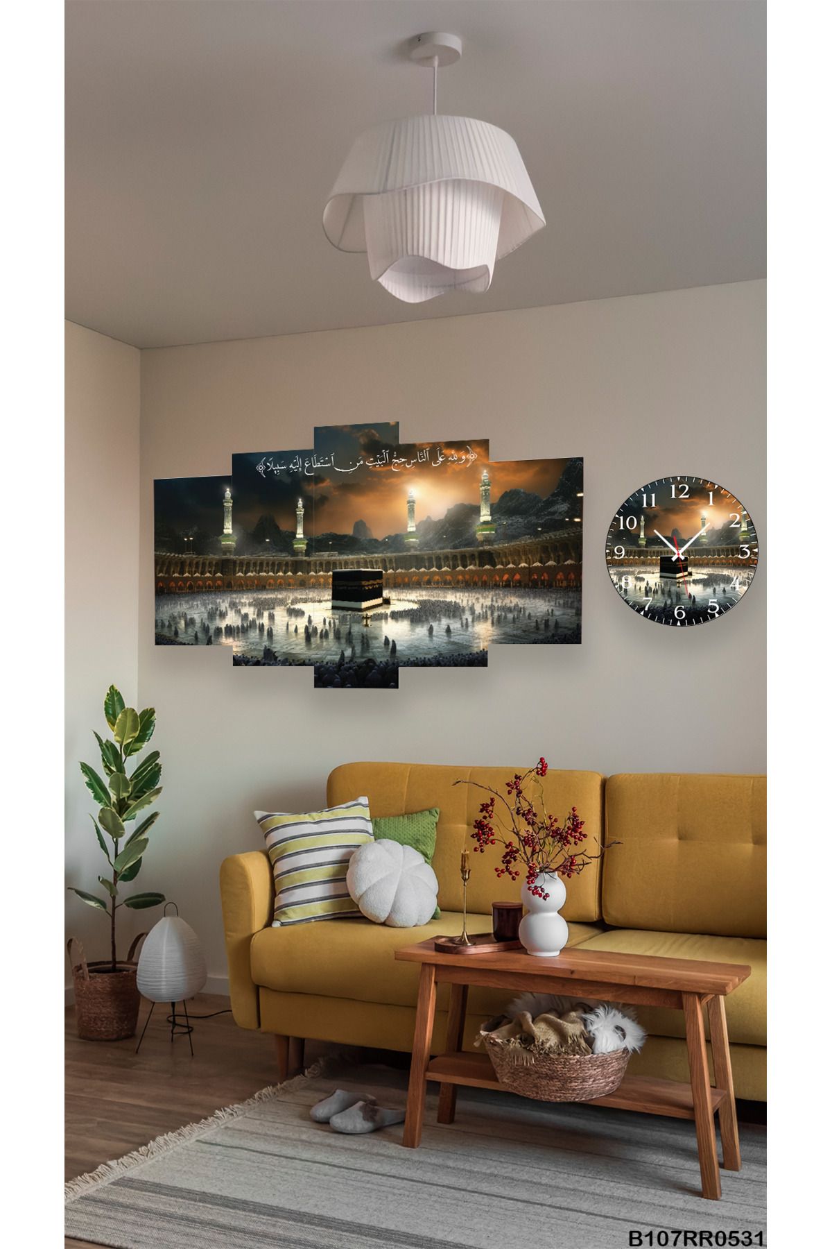 A2ZTR Duvar Mdf Tablo 5 Parça Set Ve saatli