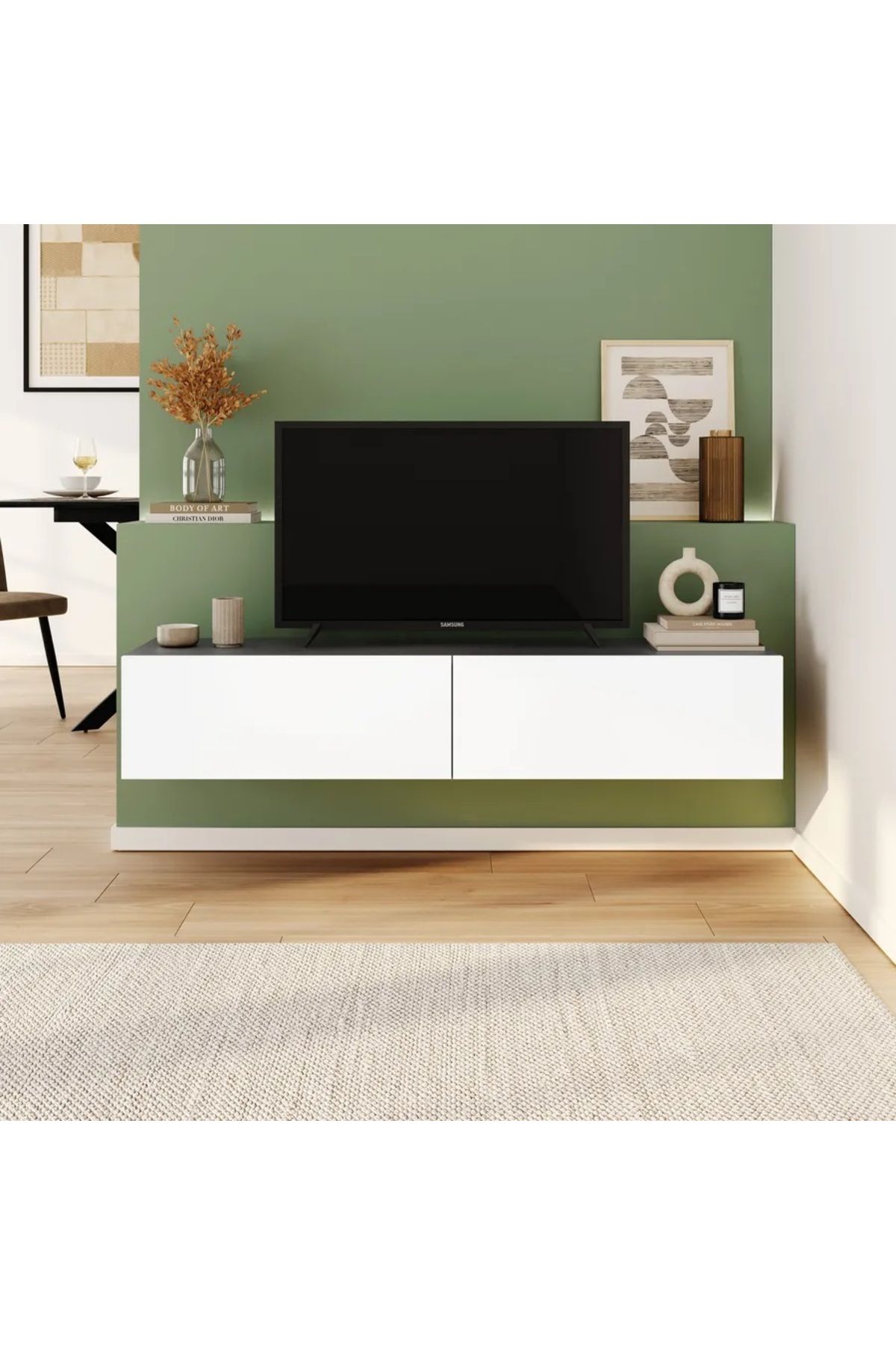Home Vipahşap İstanbul TV Sehpası 135*25 Gri-Beyaz