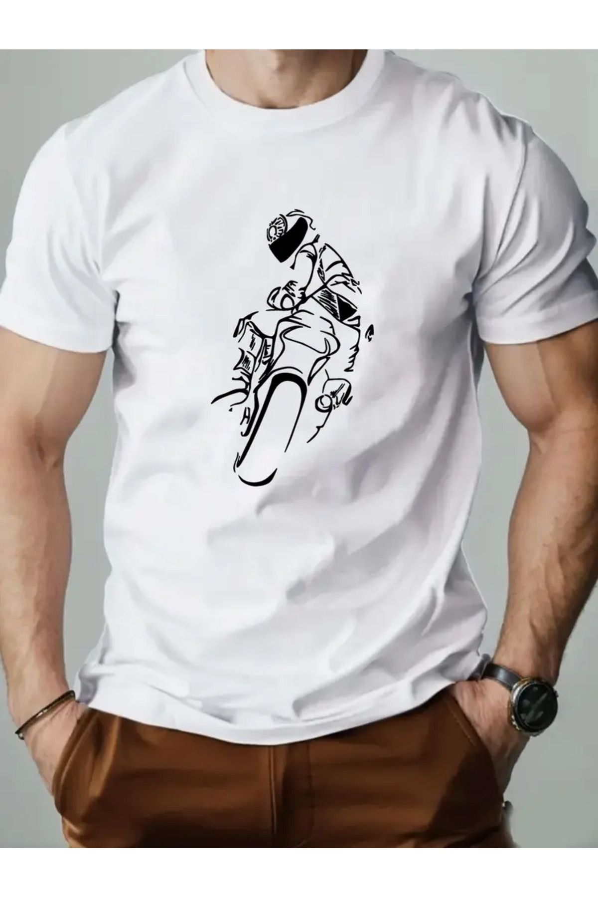 AEMİ Unisex Moto Race Baskılı Oversize Bisiklet Yaka T-shirt