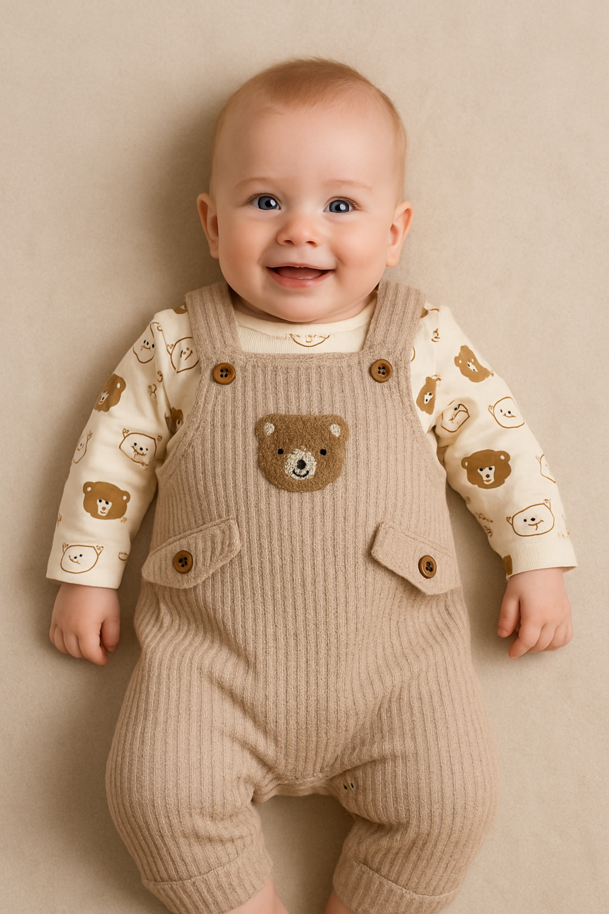 NAFİTTO Ayı Nakışlı Erkek Bebek Tulum 3’lü Tulum Seti – Zıbın, Tulum Ve Çorap | 3-6-9 Ay Bebek Kıyafeti fotoğrafı 6 (önizleme)