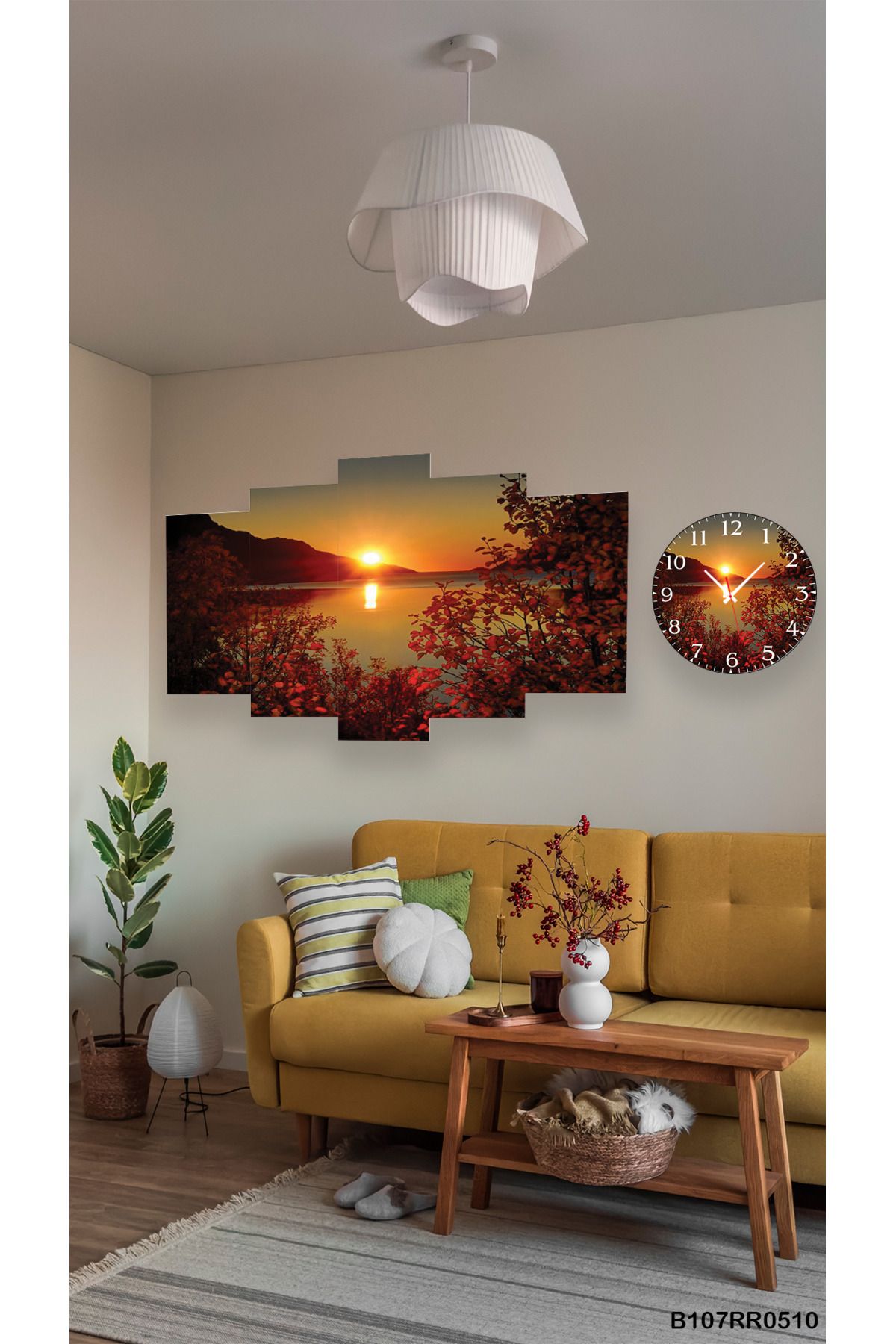 A2ZTR Duvar Mdf Tablo 5 Parça Set Ve saatli