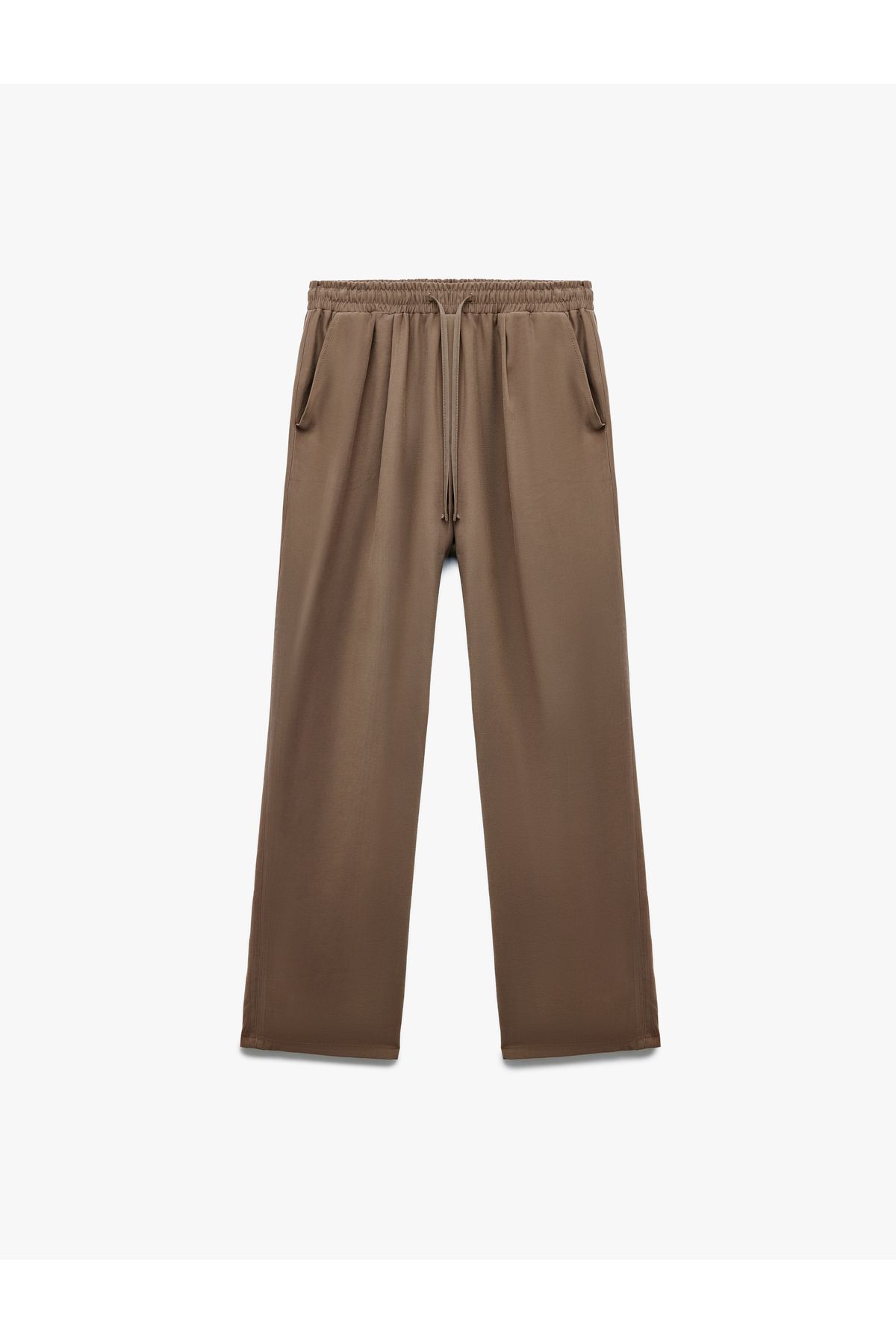 Koton Yeni Sezon Viskon Cupro Kumaş Beli Bağcıklı Cepli Bol Paça Pantolon
