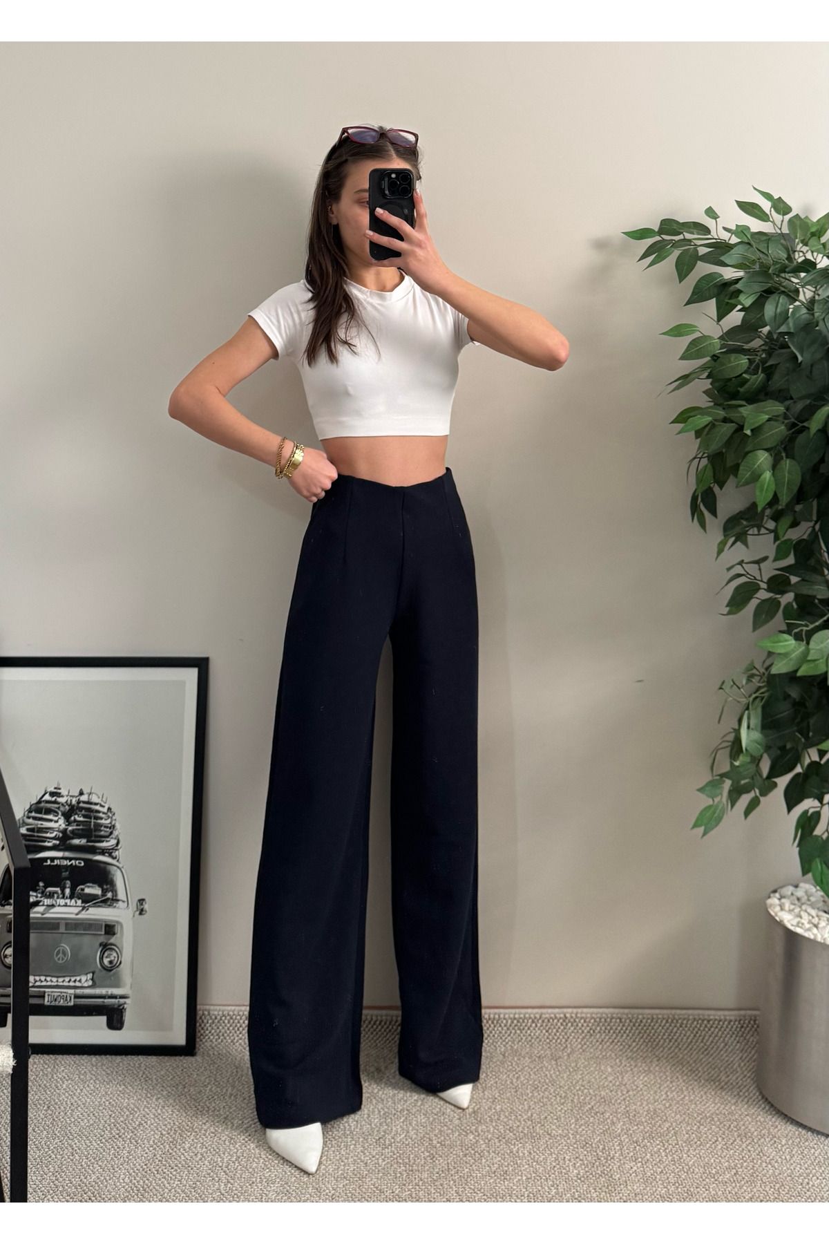 LUVESSE Werenika Lacivert Krep Pantolon