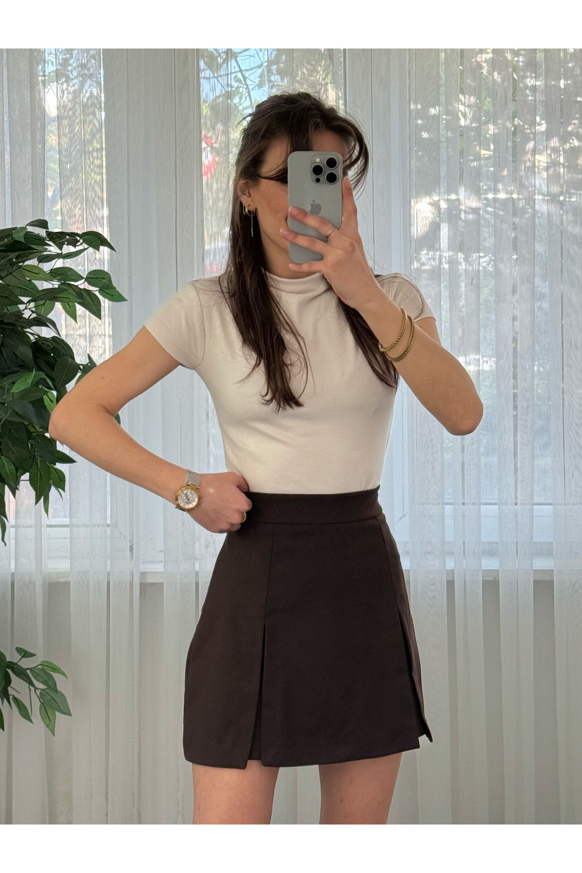 LUVESSE Karmen Kahverengi Şort Etek