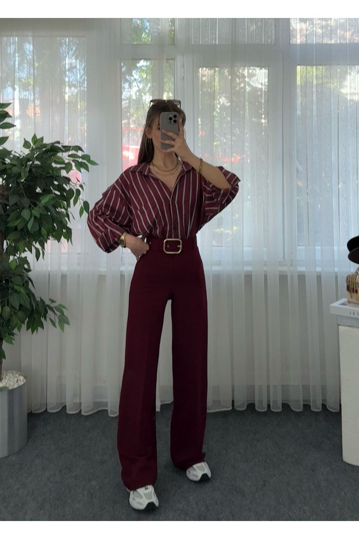 LUVESSE Riva Bordo Krep Kemerlİ Palazzo Pantolon