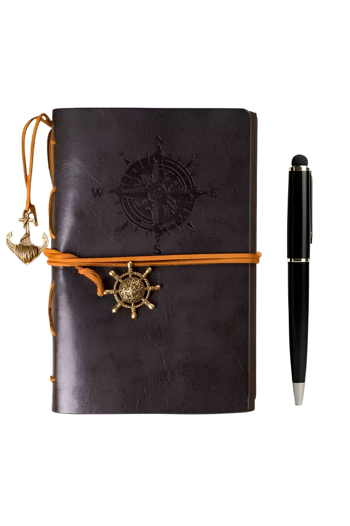 Wolawood Deri Kapaklı Vintage Defter Vip Kalem Hediyeli Kraft Sayfa Günlük Not Ajanda Anı Hatıra Defteri