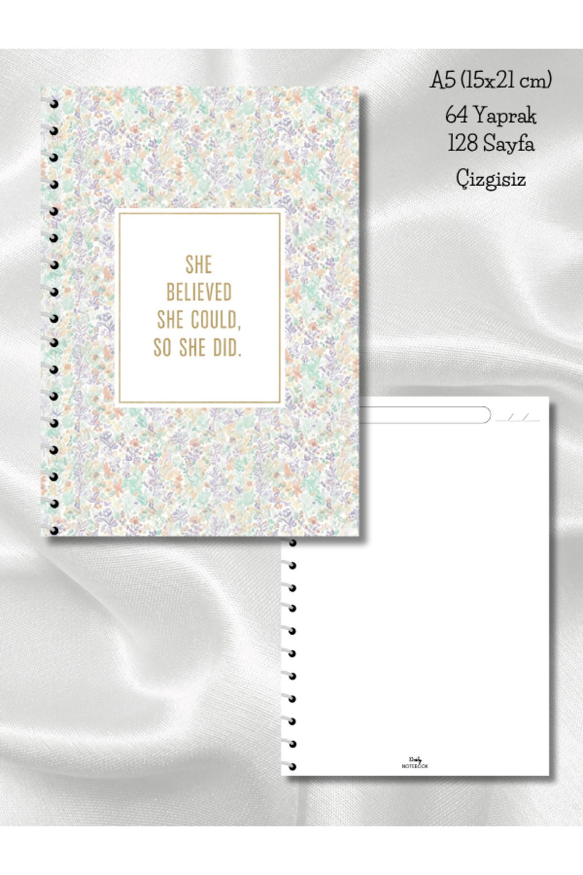 daily notebook Pastel Çizgisiz Okul Defteri,64 Yaprak Spiralli A5 Büyük Boy (15x21 cm) Boyutunda