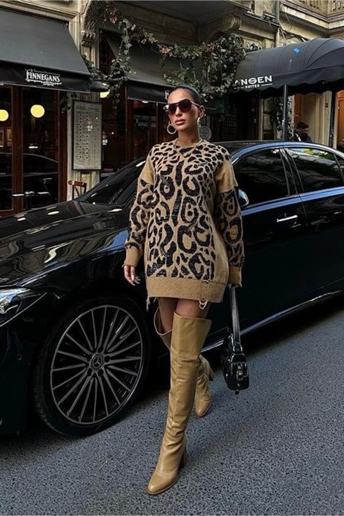 Omarı Leopar Desenli Yırtık Detaylı Kazak 1344