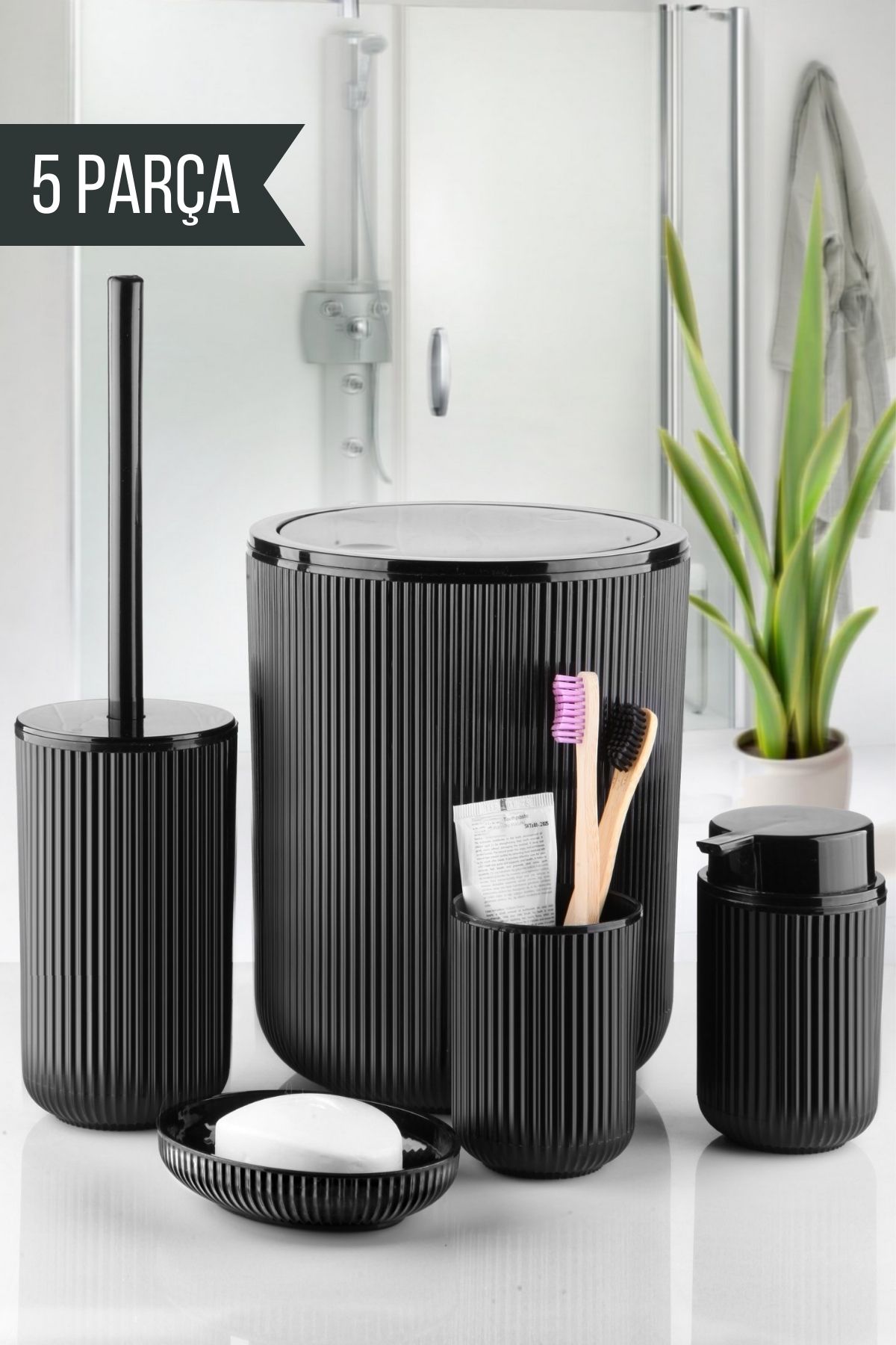 NY HOME 5 Parça Banyo Seti SİYAH