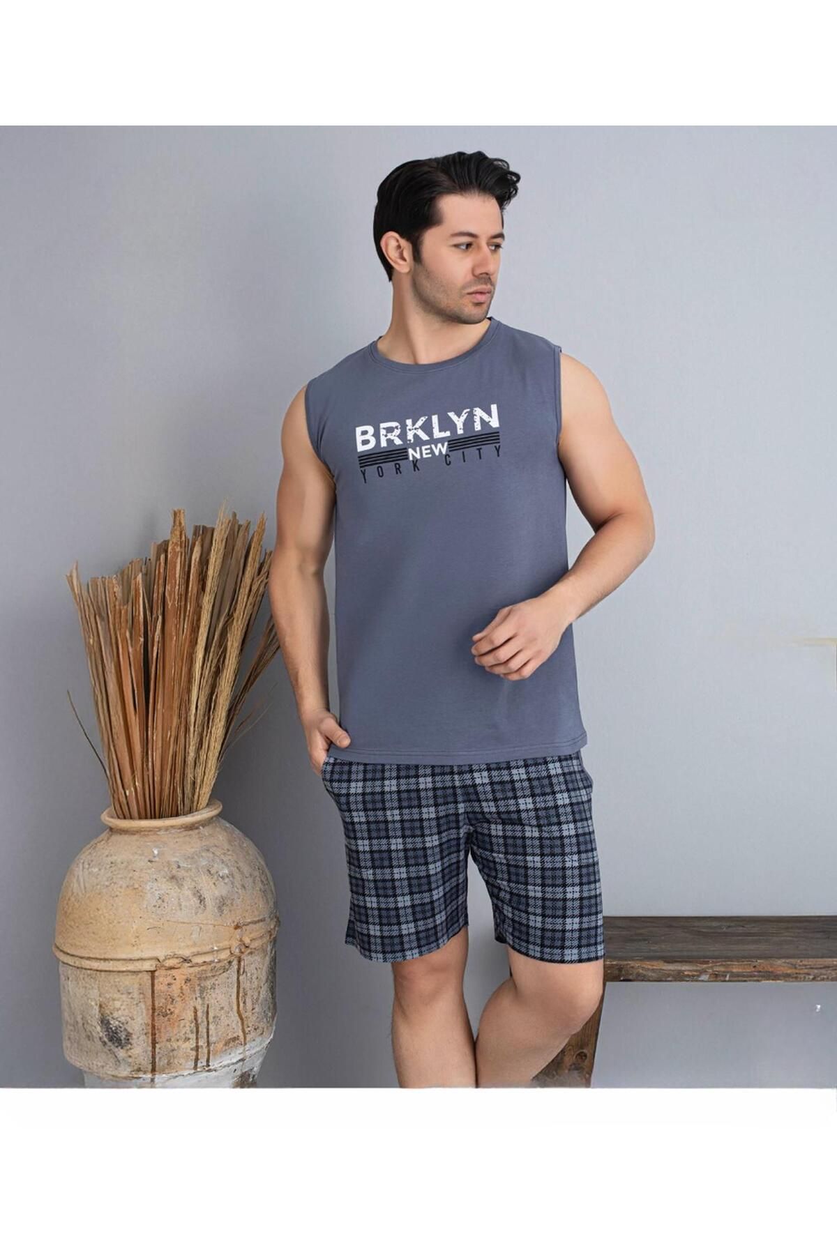 Pijamoni Erkek Bisiklet Yaka Kolsuz Şortlu Pijama Takımı 6185/12 - 1 Adet