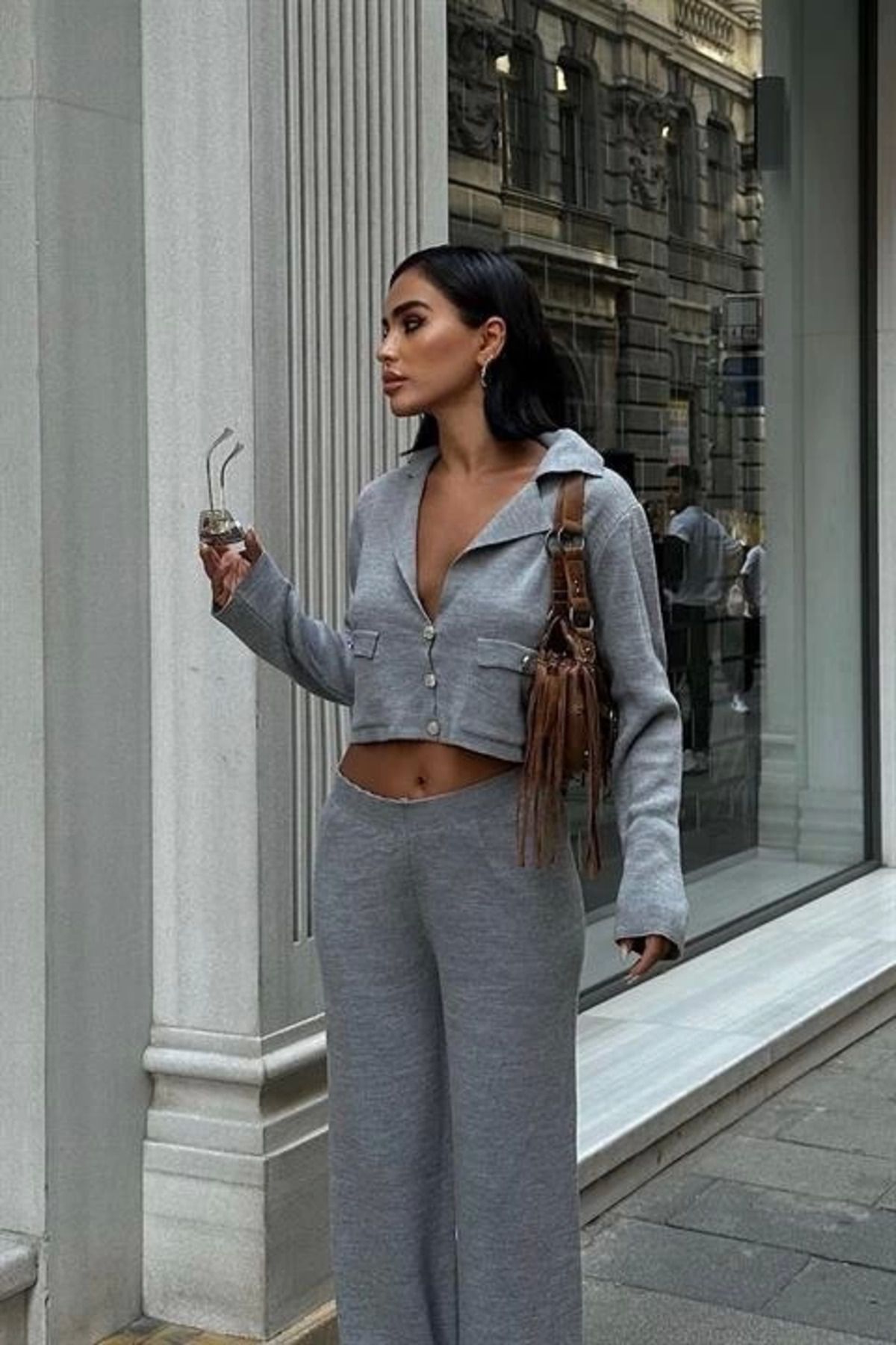 Omarı Nancy Kruveze Yaka Crop Takım 9954 - 25